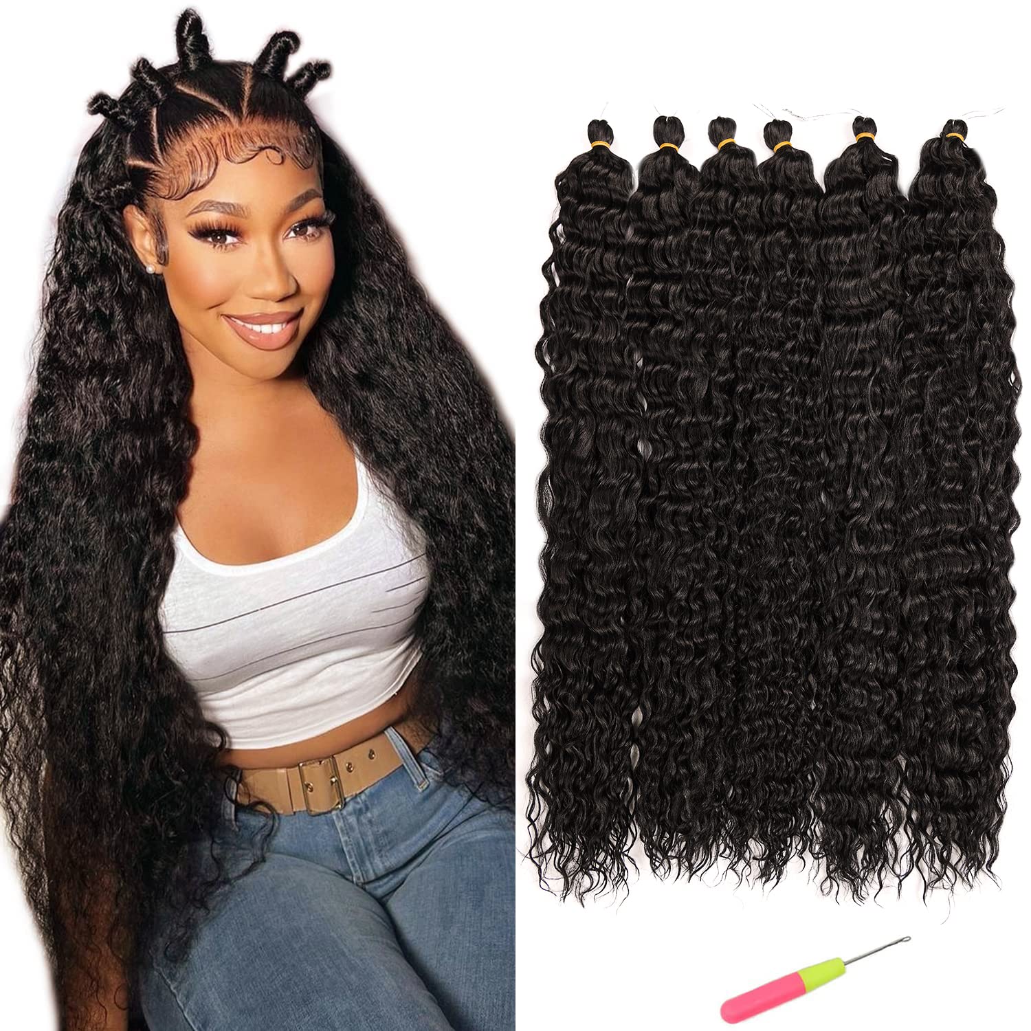 Curly Braiding Crochet hair 30inch, Ocean Wave Crochet Hair Extensions, Soft Synthetic Crochet Hair Extensions for Black Women 6