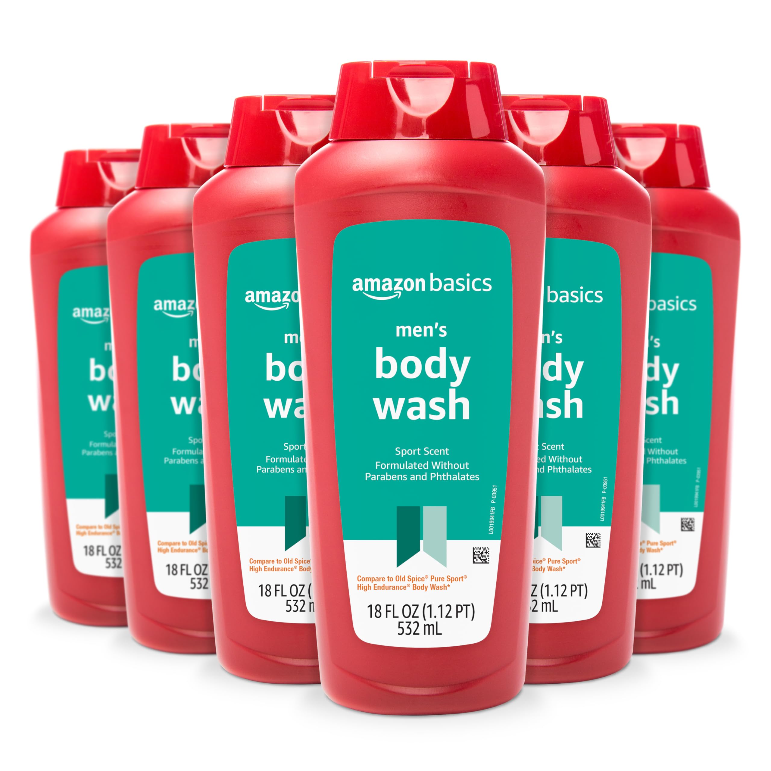 Amazon Basics Men's Body Wash, Sport Scent, 18 Fluid Ounces, 6-Pack (Previously Solimo)