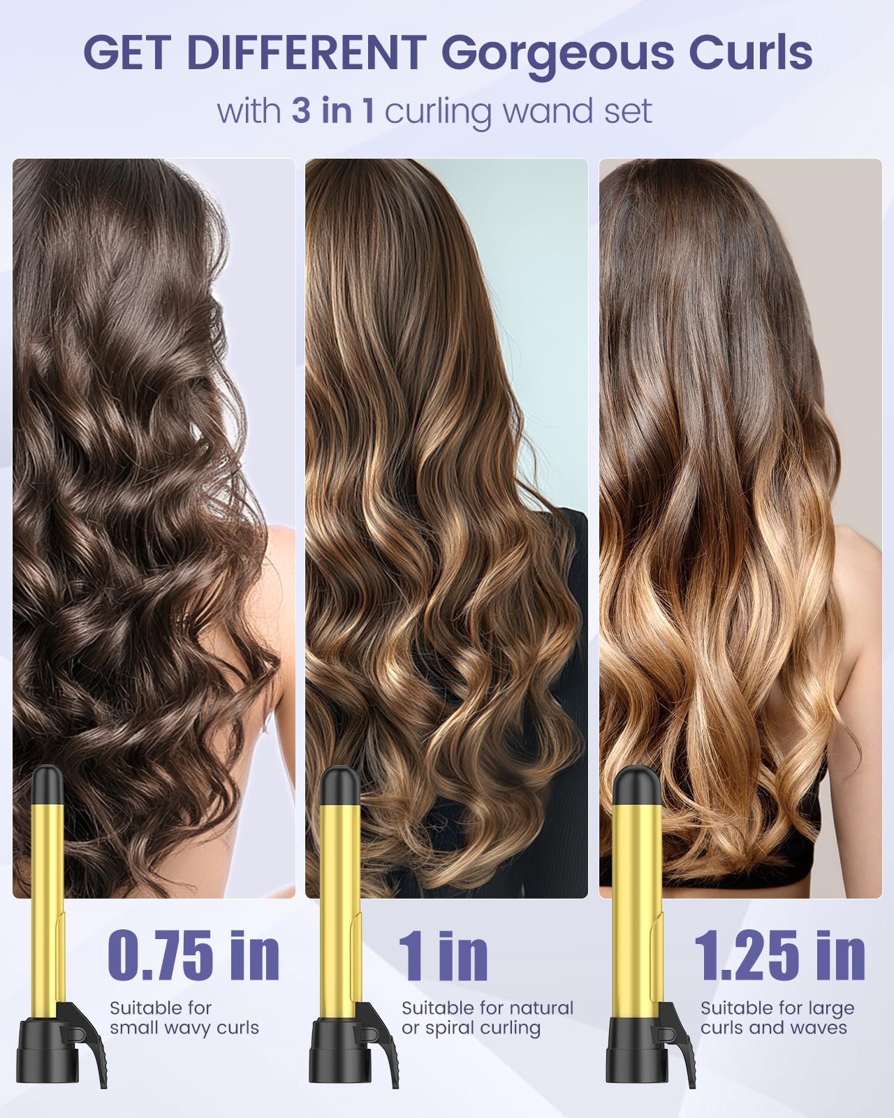 Rotating Curling Iron, Zavarea Magnetic Automatic Curling Wands, Ceramic Rotating Auto Hair Curler 3 In 1, 3 Interchangeable Fas
