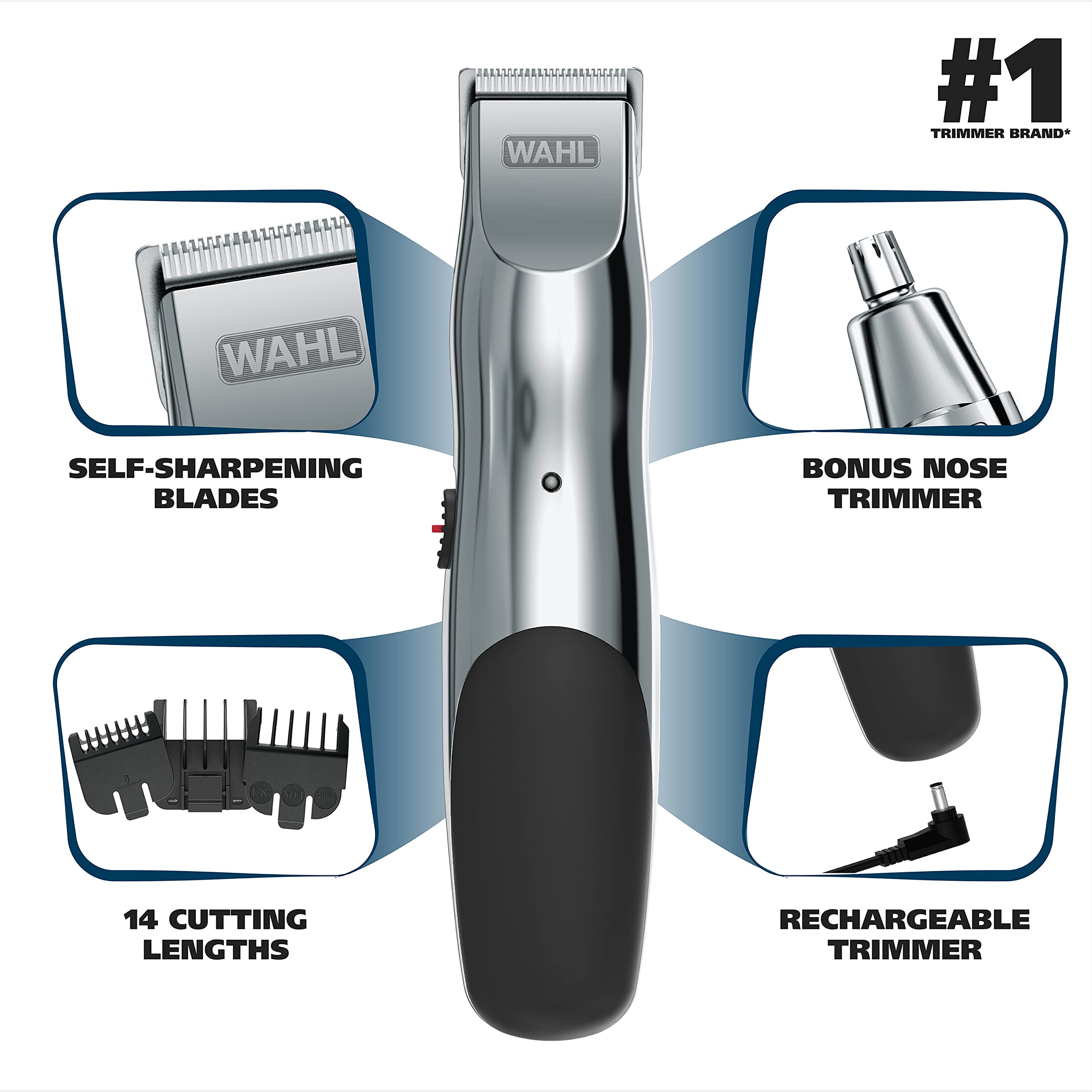 Wahl Groomsman Rechargeable Beard Trimmer kit for Mustaches, Nose Hair, and Light Detailing and Grooming with Bonus Wet/Dry Batt