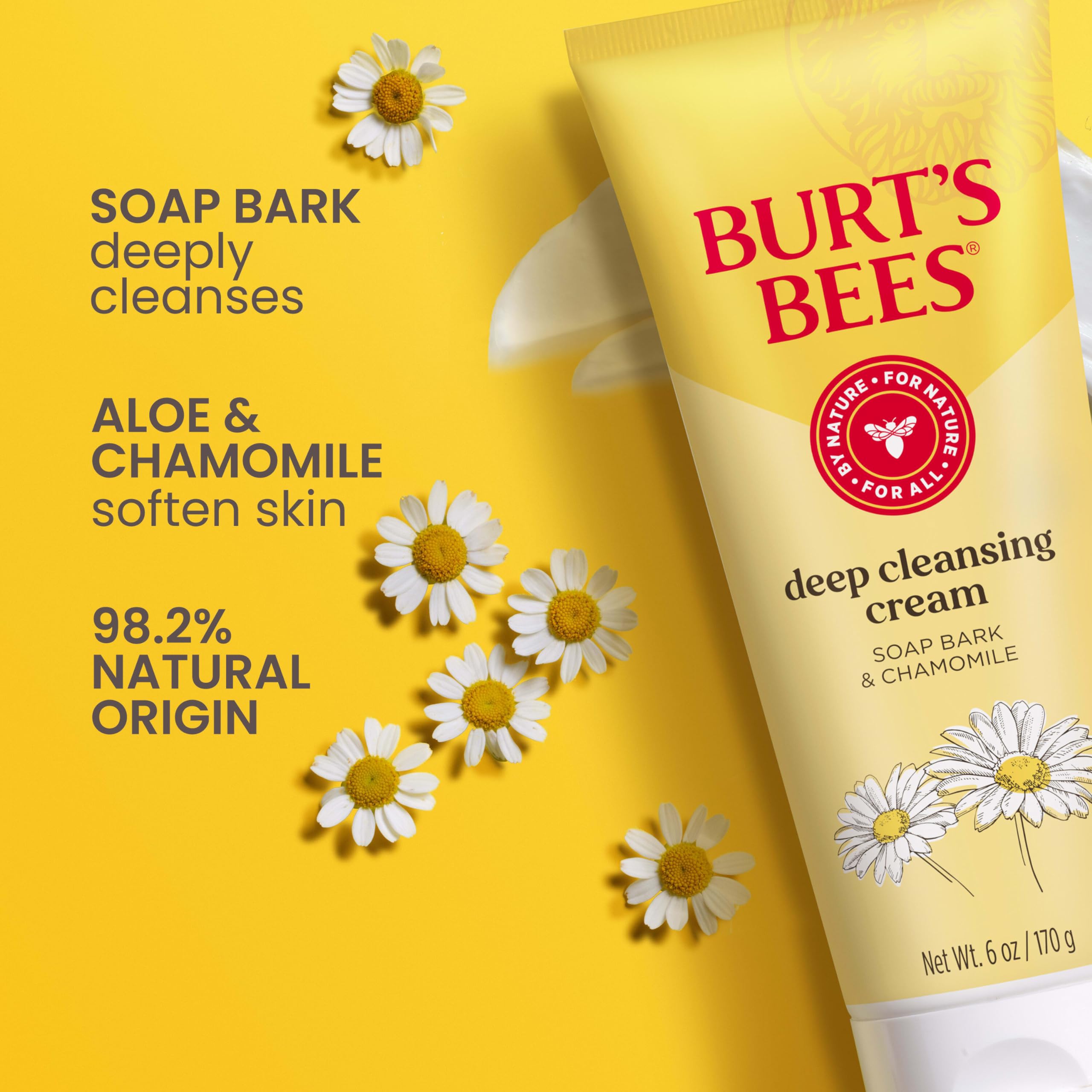 Burt's Bees Face Wash, Deep Facial Cleansing Cream, All Natural Cleanser with Chamomile, 6 Ounce (Pack of 3) (Packaging May Vary