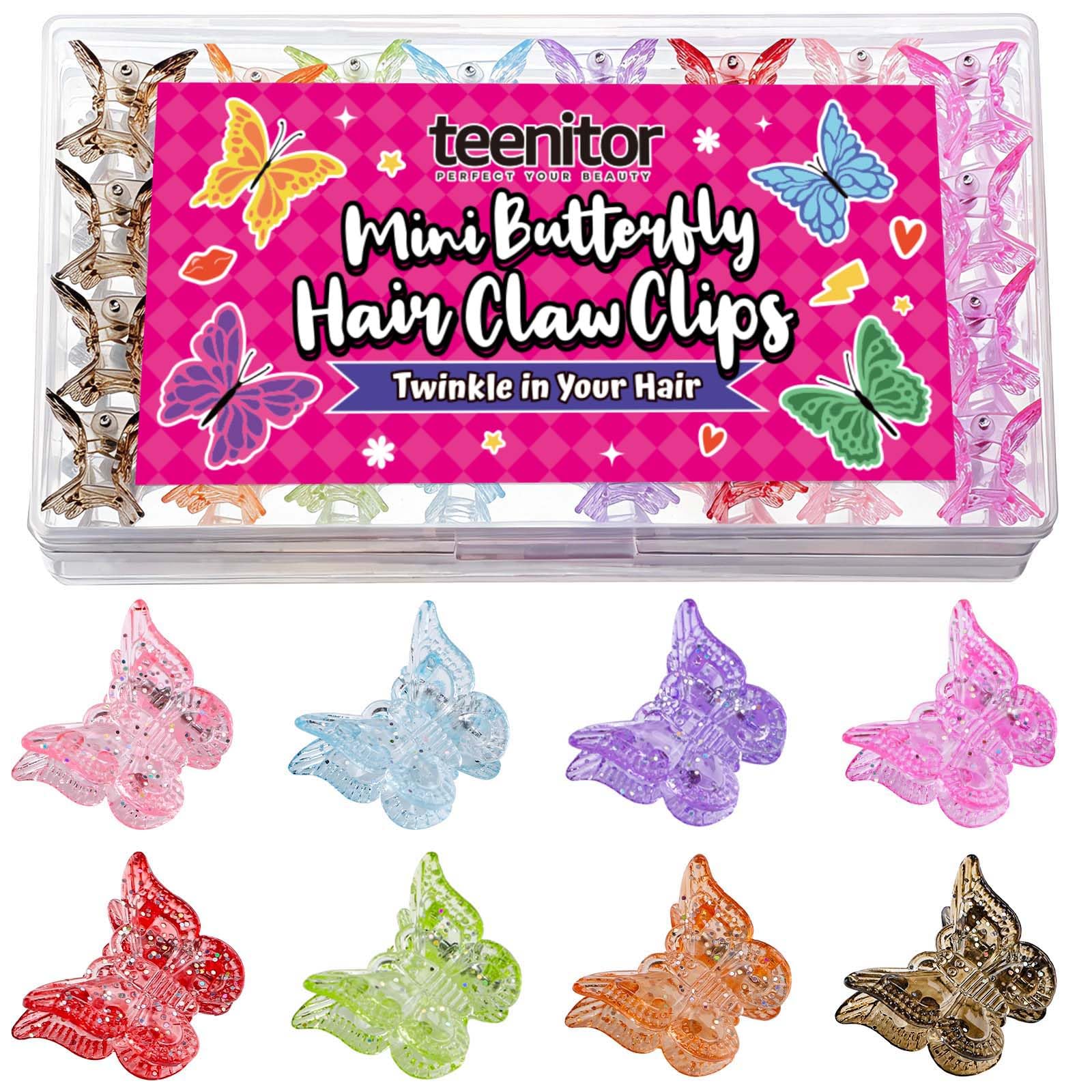 Teenitor Mini Butterfly Hair Claw Clips, Y2K Glitter Butterfly Clips 32Pcs