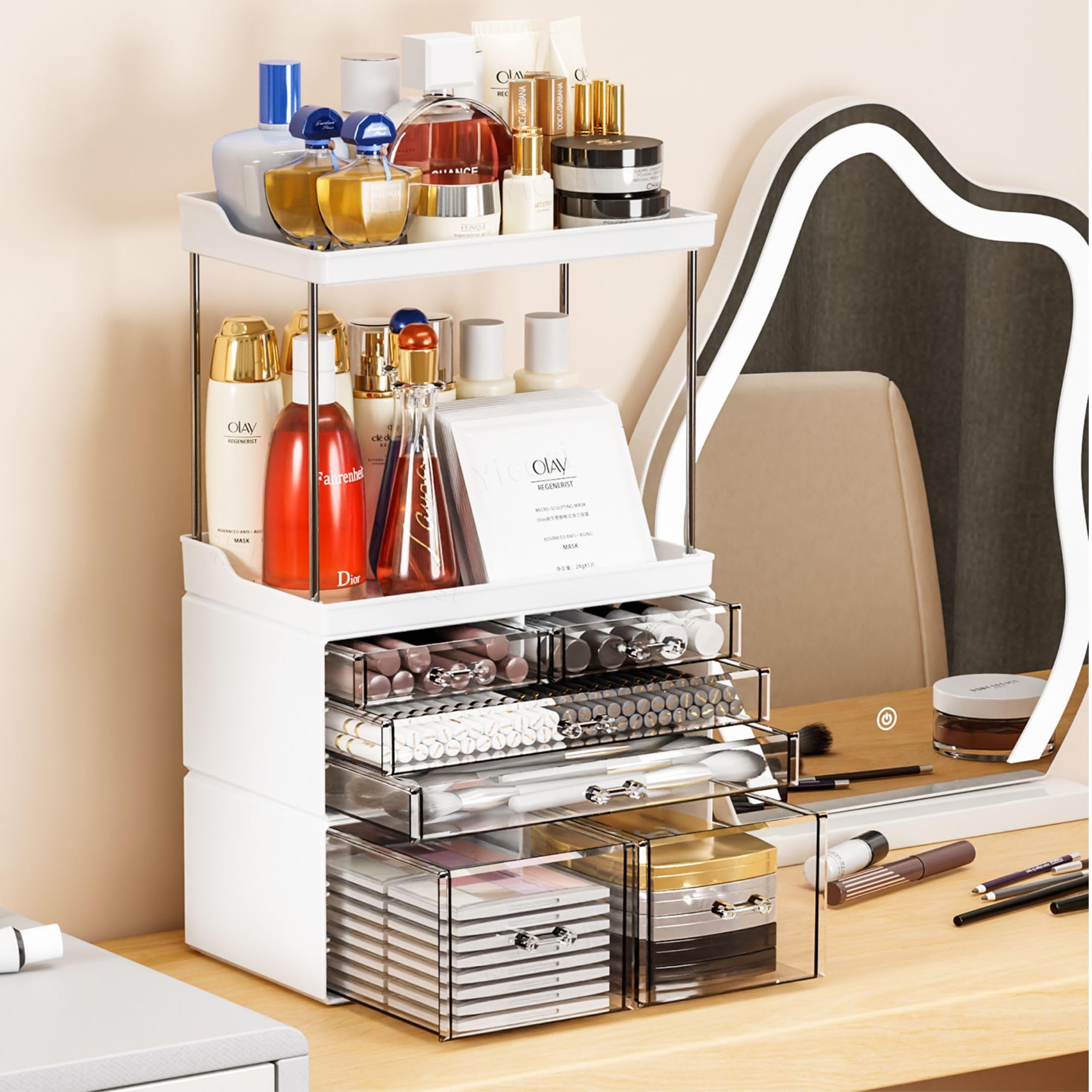 Yieach 3 Pack Makeup Organizer for Counter with 6 Drawer,14.4 Tall Large Capacity Cosmetics Storage Drawer,Stackable Bathroom Co