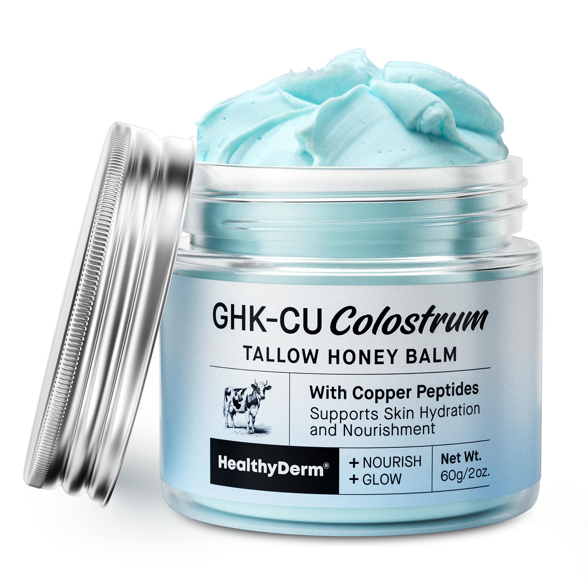 HealthyDerm GHKCu Peptide Beef Tallow Balm with Colostrum  Copper Peptides, 100% GrassFed Tallow, Raw Manuka Honey, Jojoba Oi