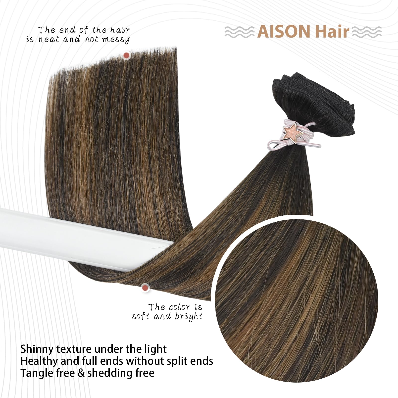 Aison Clip In Hair Extensions 70G Dark Brown To Chestnut Brown 100% Remy 20 Inch Human Hair Clip In Extensions Silky Straight Fo