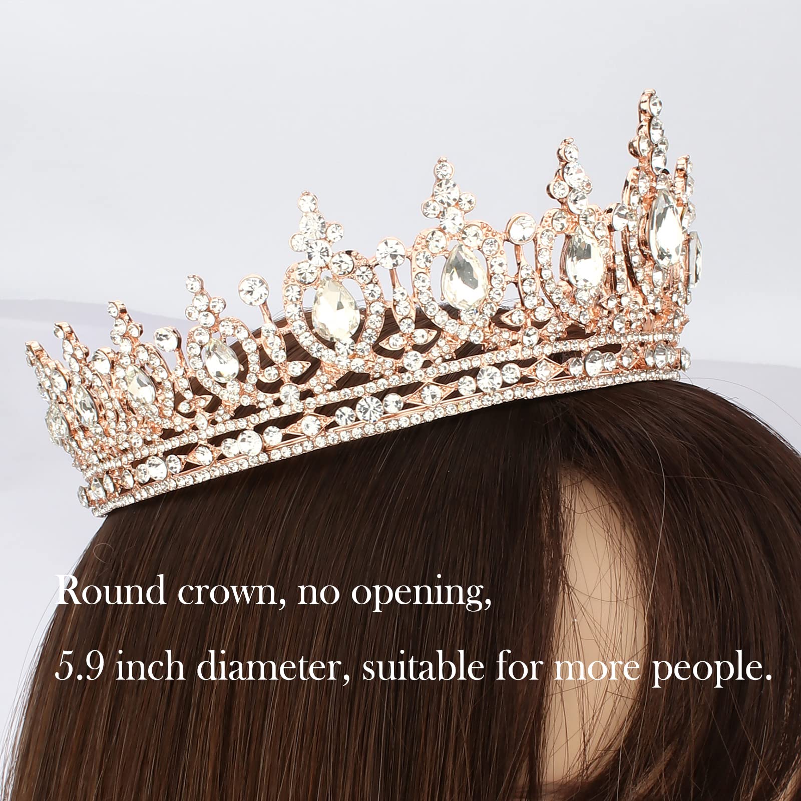 Cocide Queen Crown For Women Rose Gold Crystal Tiara And Crown For Girl Rhinestones Hair Accessories For Wedding Bride Birthday