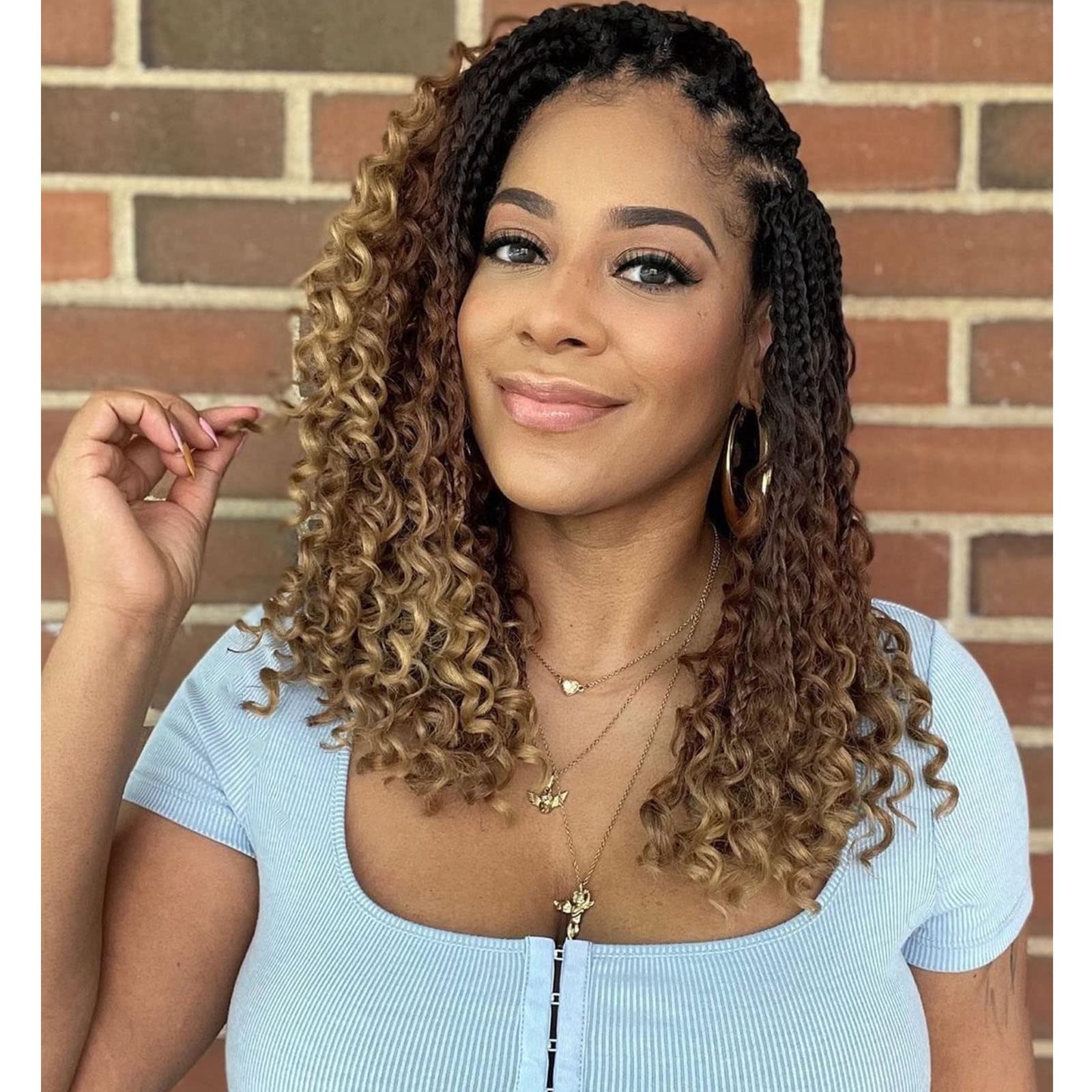 Goddess Box Braids Crochet Hair 14 Inch Pre-looped Bohomian Crochet Box Braids Curly Ends 8 Packs 3X Crochet Braids for Women Sy