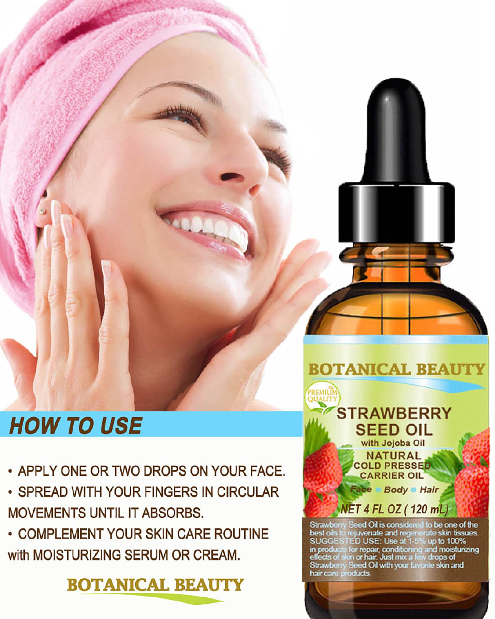 Strawberry Seed Oil 100% Pure Natural Moisturizer. Cold Pressed Carrier Oil. 0.5 Fl.Oz.- 15 Ml. For Face, Skin, Hair, Lip, Nails