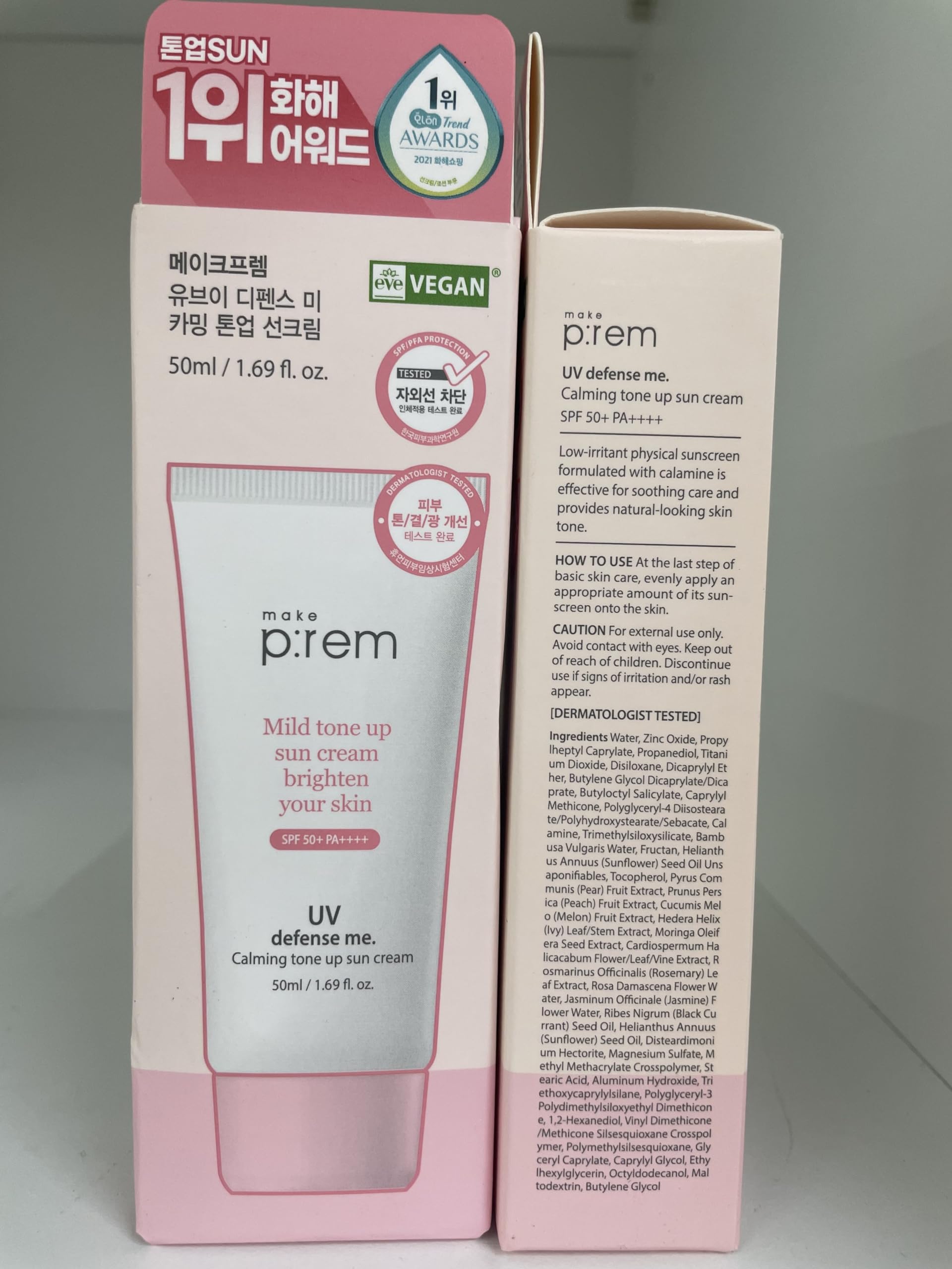 Make P:Rem Uv Defense Me. Calming Tone Up Sun Cream, Korean Sunscreen, Reef Safe Sunscreen, Non Nano Zinc Oxide, Chemical Free,