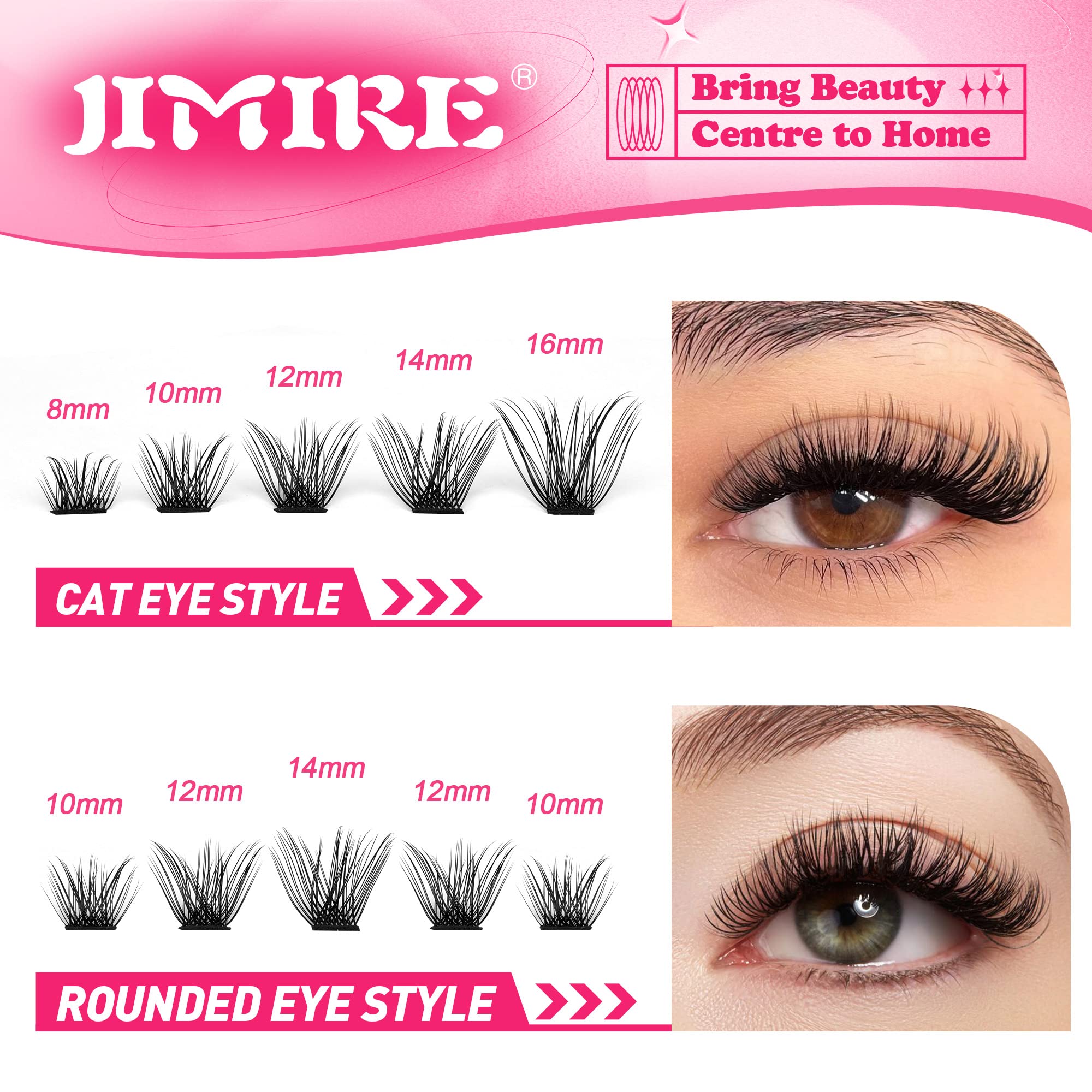 JIMIRE Lashes Clusters, Reusable Fluffy Cluster Lashes, Natural Wispy DIY at Home Eyelash Extensions with Individual D Curl, 8-1