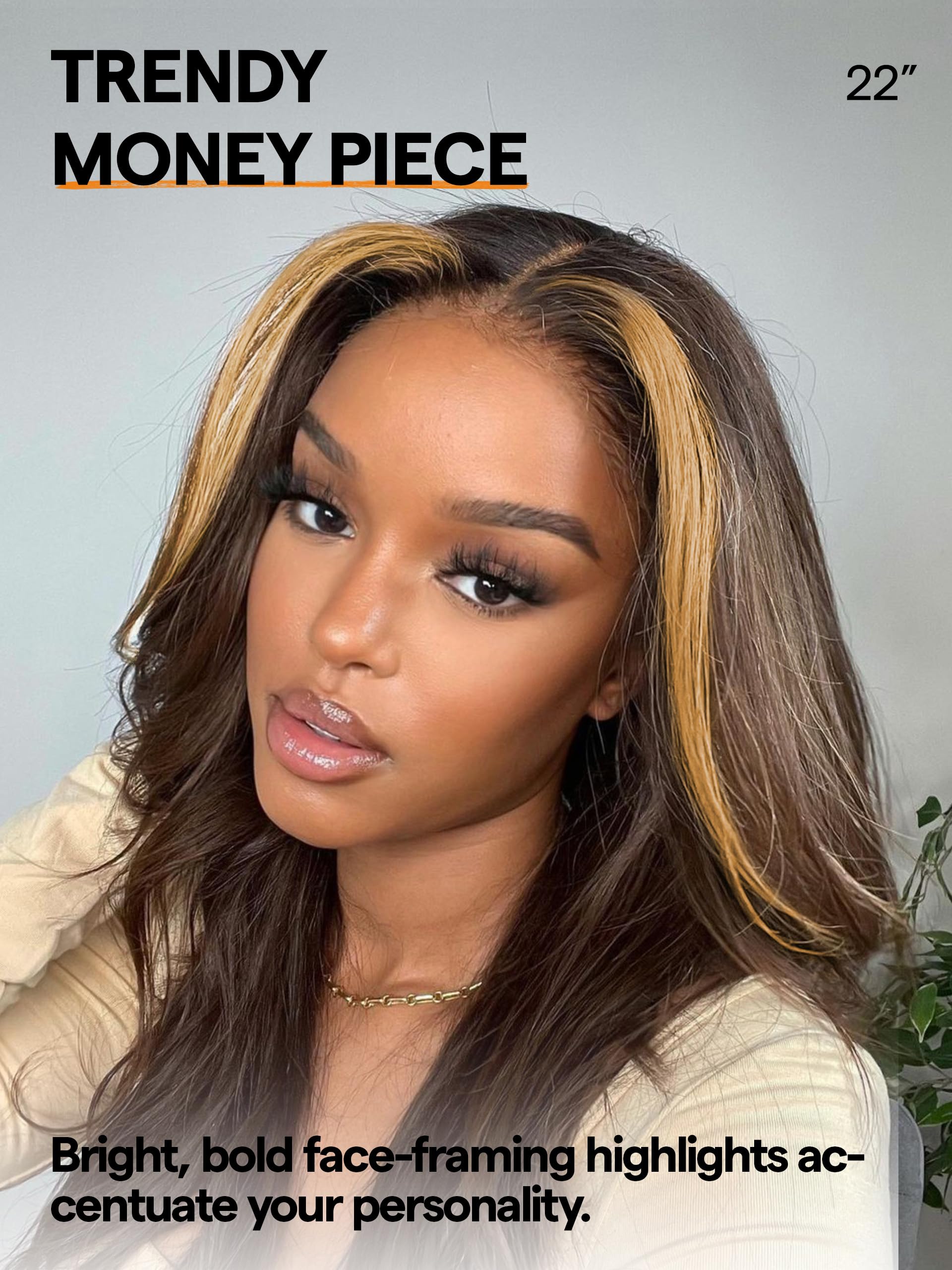 Gorgius Dark Brown With Blonde Highlight Lace Wig Long Straight Layered Wig Pre Cut Glueless Closure Wig Middle Part Ombre Hairs