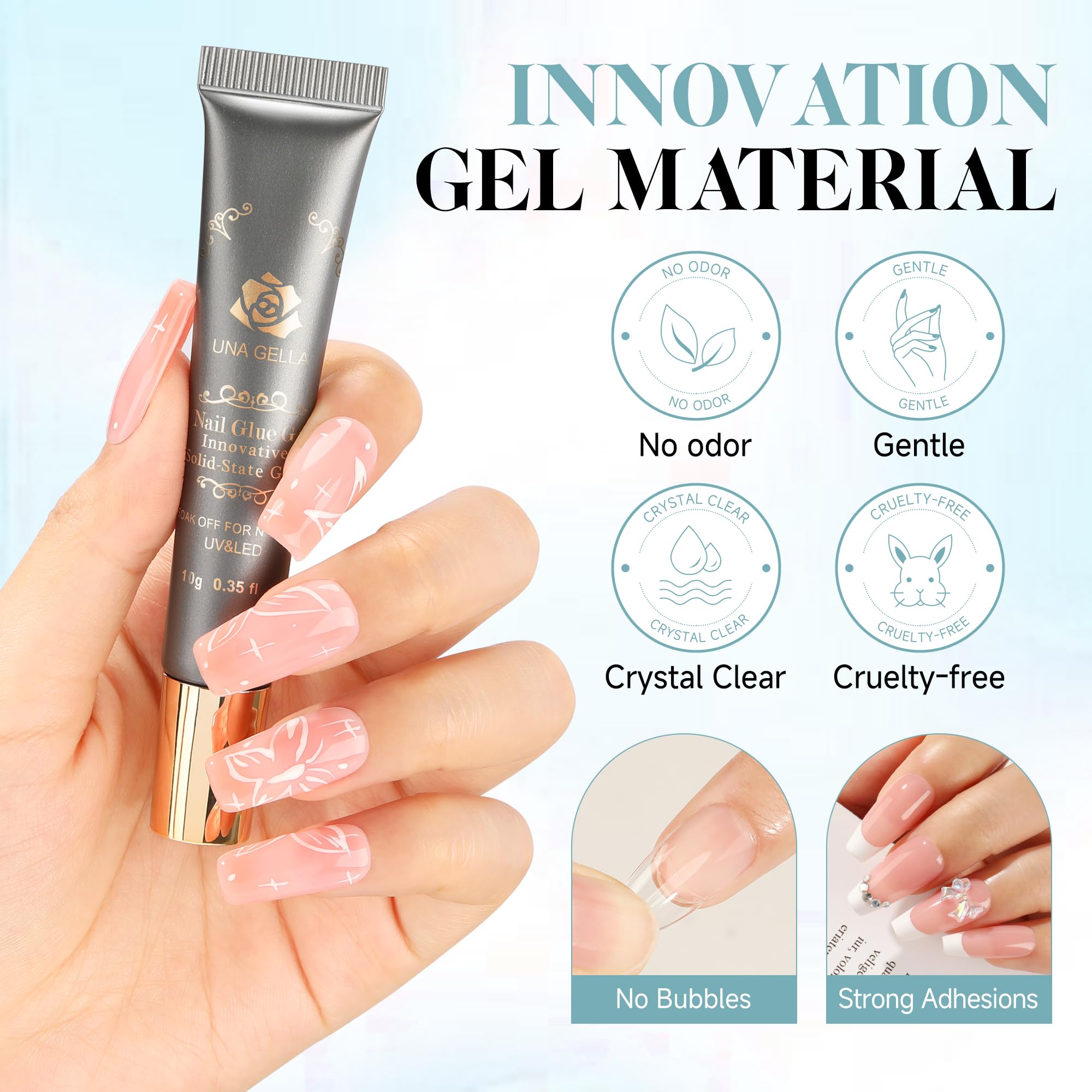 Una Gella Solid Nail Glue Gel | Soft Gel Nail Tips Gel 10Ml | Lamp Curing Needed Soak Off Glue Super Strong Nail Glue Gel For Ac