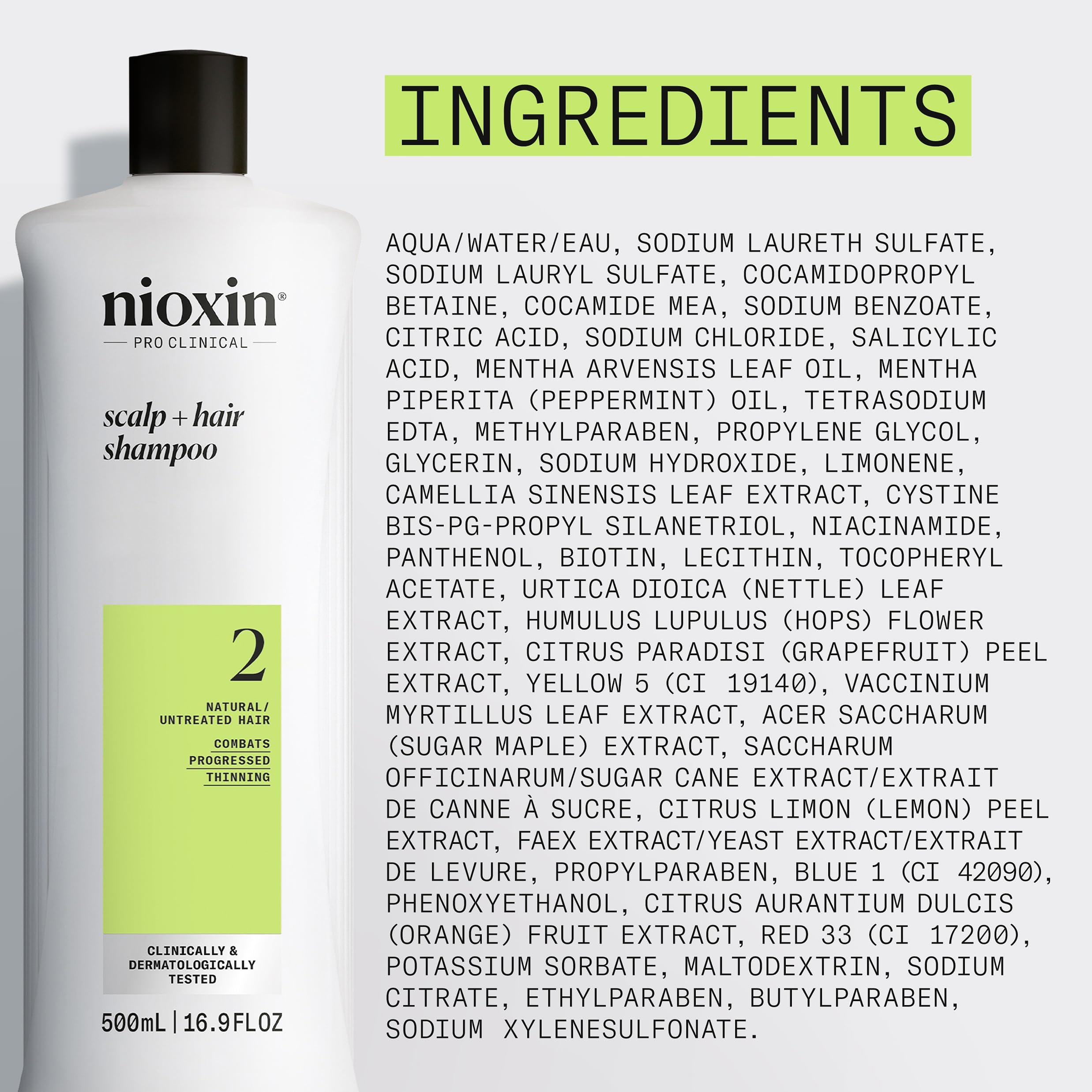 Nioxin Scalp + Hair Thickening System 2 Shampoo | For Natural or Untreated Hair with Progressed Thinning | With Niacinamide and