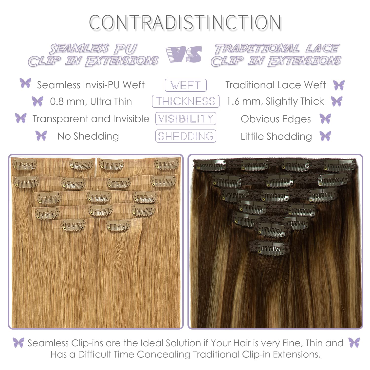 Lacer Hair 20 Inch Glam Seamless Hair Extensions Clip In Human Hair With Invisible Thin Pu Skin Weft Remy Natural Hair Extension