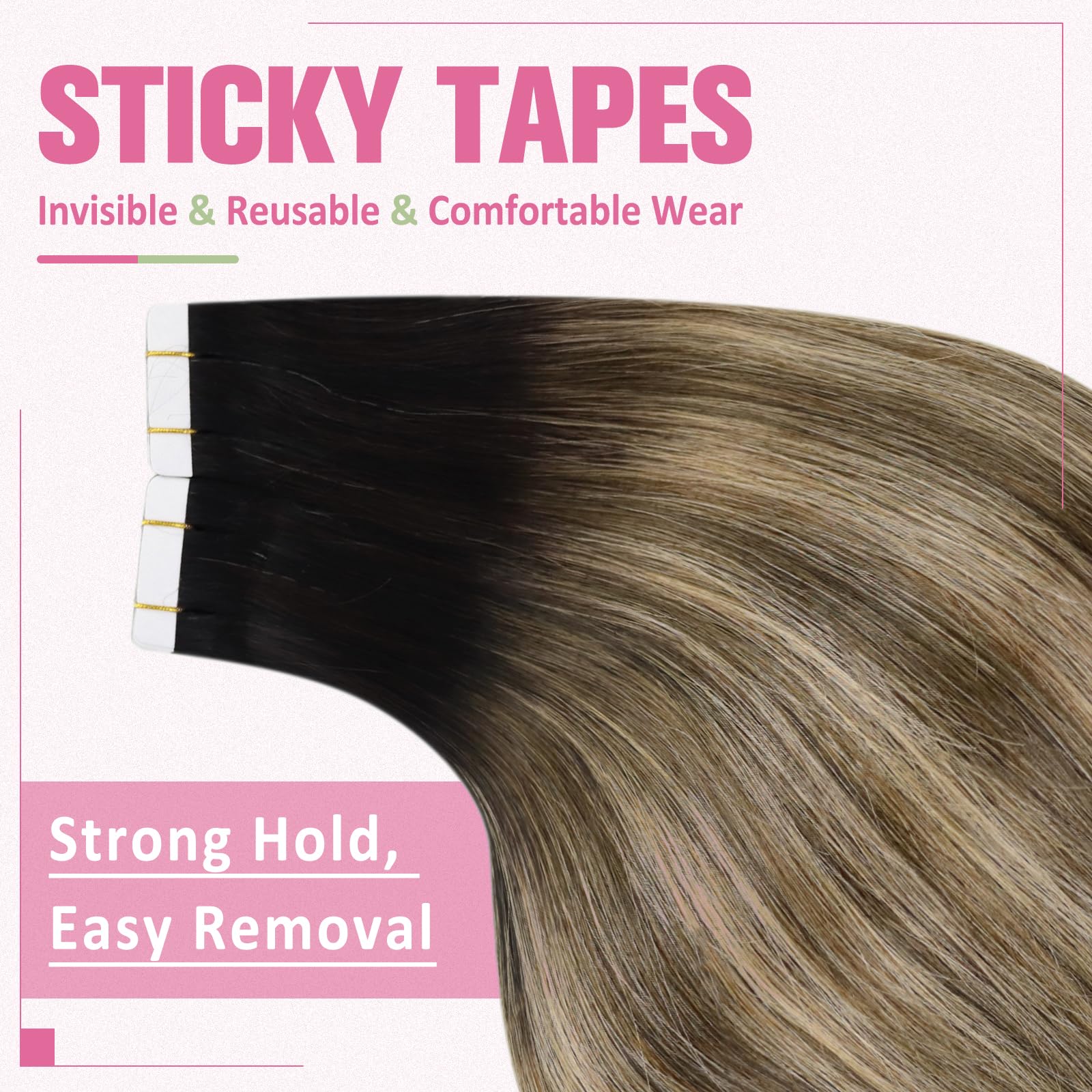 YoungSee Human Hair Tape in Extensions Black Balayage Seamless Tape in Hair Extensions Human Hair Black Ombre Brown with Caramel