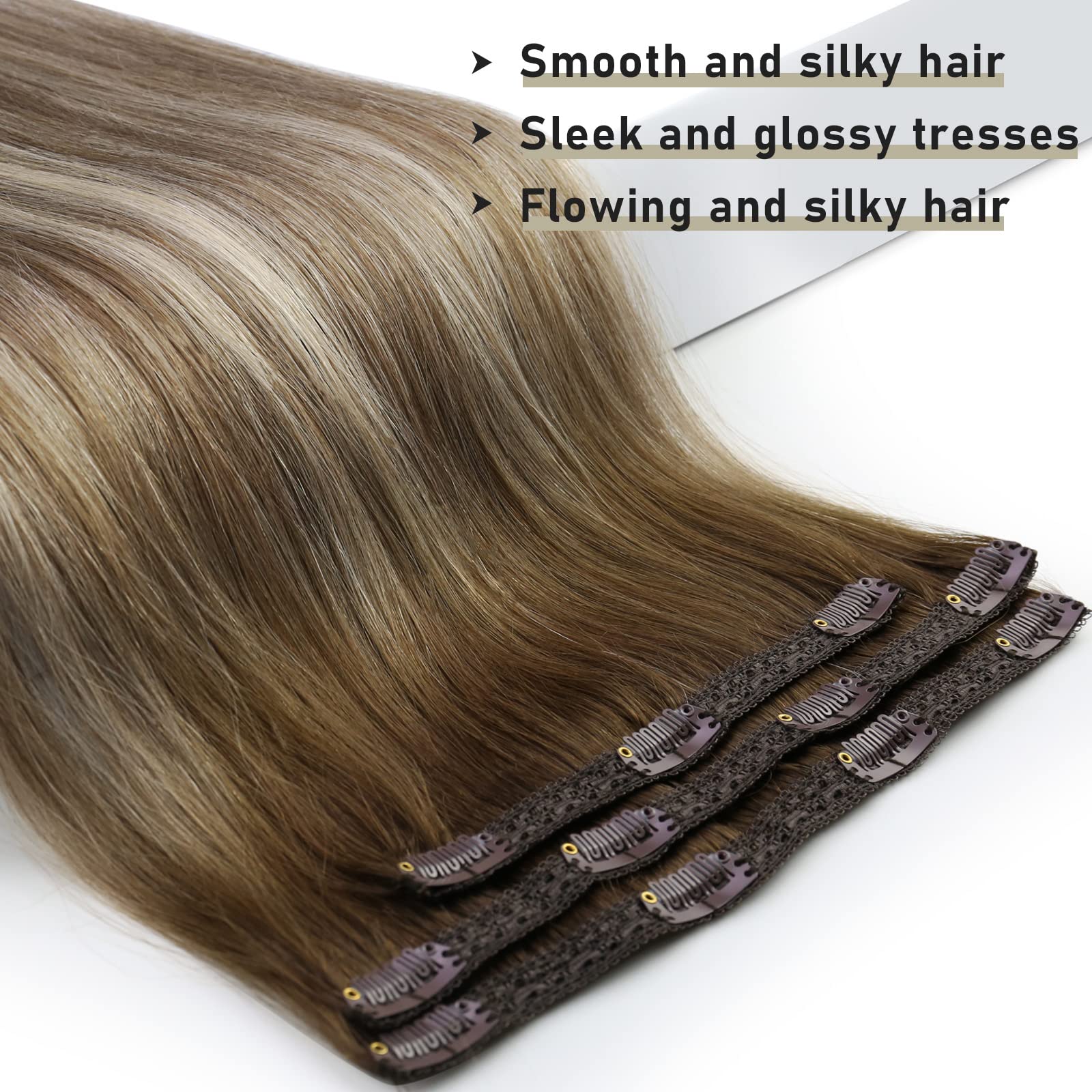 Sunny Human Hair Clip In Extensions Ombre Clip In Hair Extensions Real Human Hair Balayage Dark Brown Ombre Light Brown Blonde C