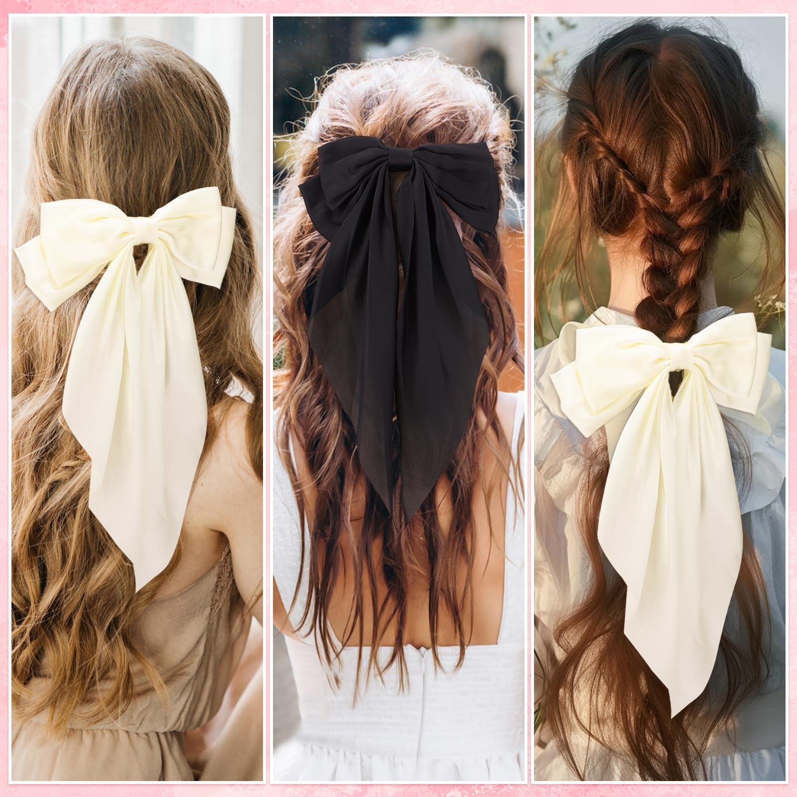 4Pcs Large Hair Bows, Satin Hair Bows For Women Hair Ribbons Oversized Long Tail Bowknot Clips Big Bows For Teen Girl Gifts Tren