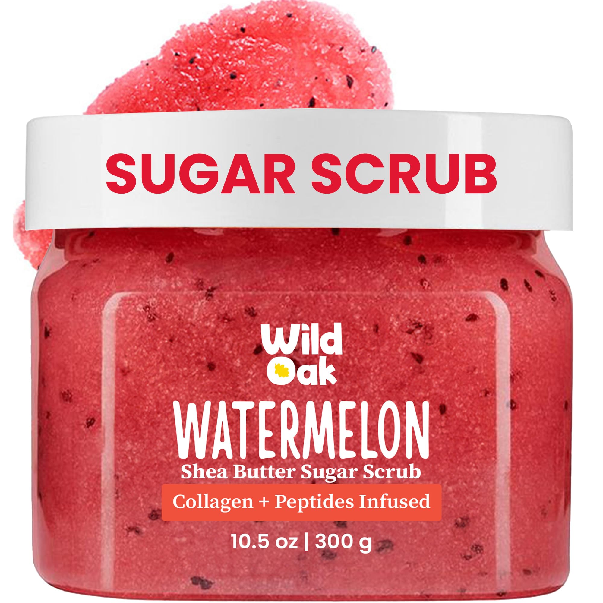 Wildoak Watermelon Sugar Body Scrub | 300G | Kojic Acid, Hyaluronic Acid, Ceramides, Collagen & Peptides | De-Tan & Brightens Da