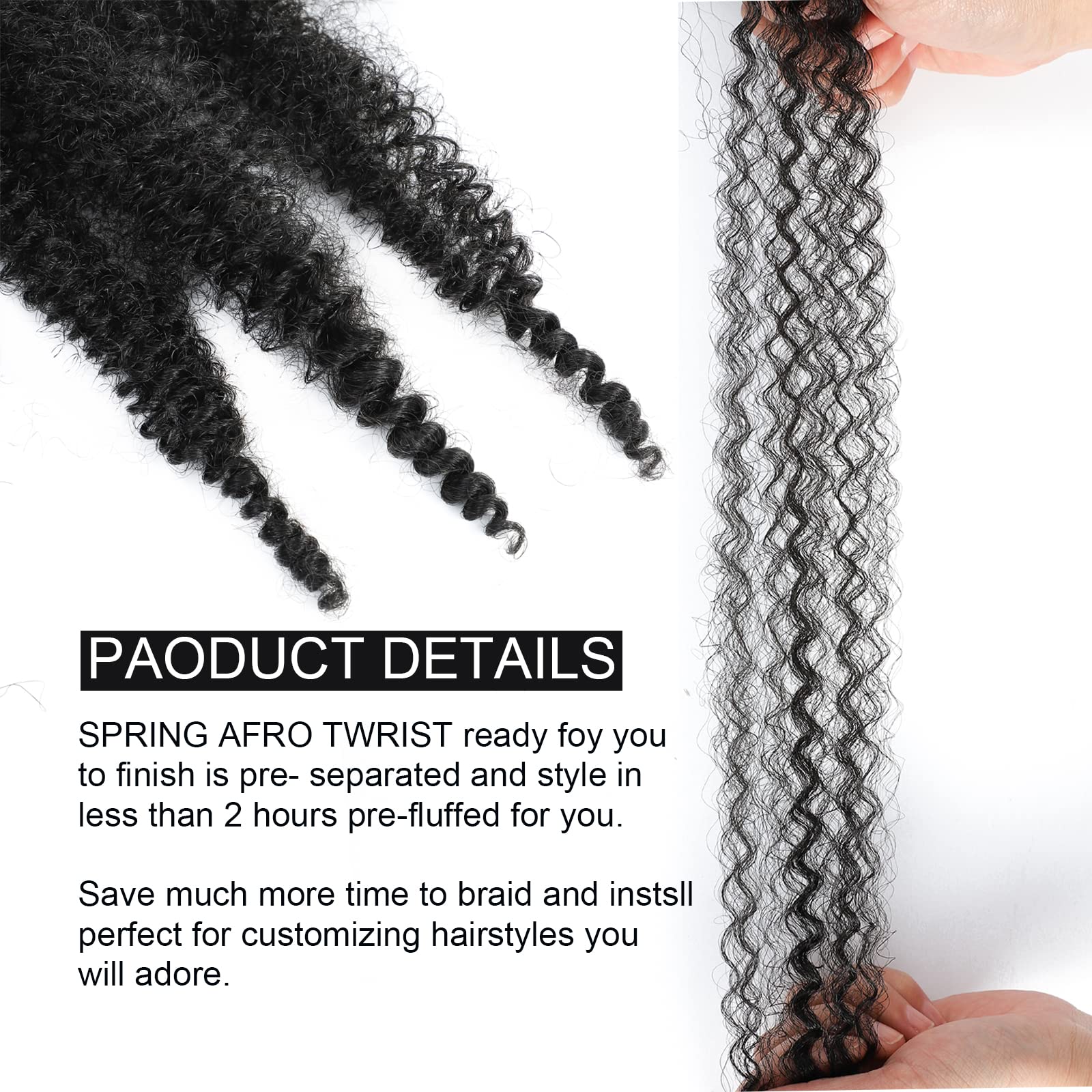 8 Packs Springy Afro Twist Hair Pre-Separated Kinky Marley Twist Braiding Hair Soft Synthetic Crochet For Distressed Faux Locs S