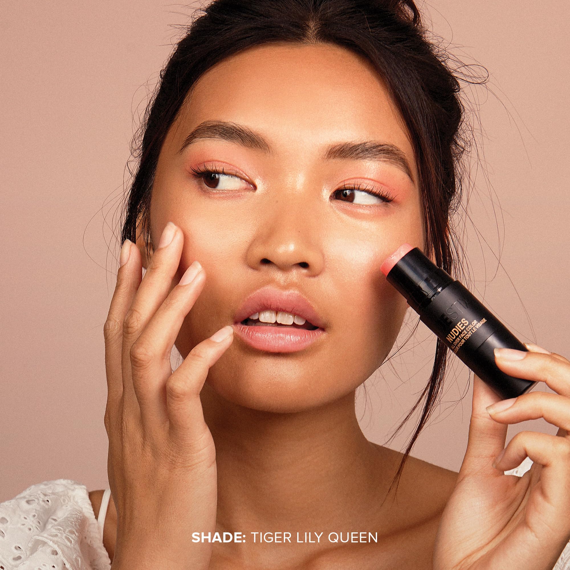 Nudestix Nudies Bloom Dewy and Radiant Cream Blush 3-in-1 All Over Face Colour For Cheeks, Eyes and Lips w/Blending Brush (Tiger