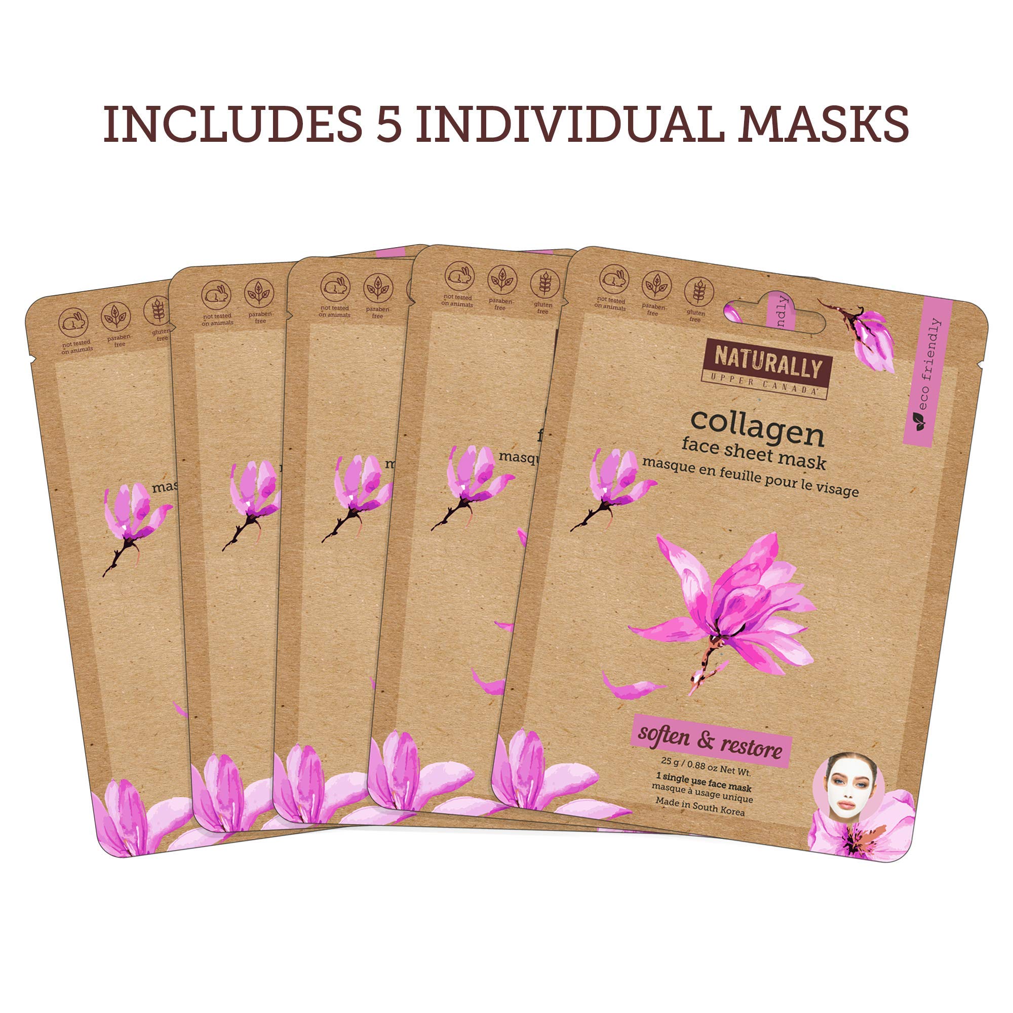 Naturally 30 Restoring Collagen Infused Sheet Masks-5 Masks Included, 1 Count