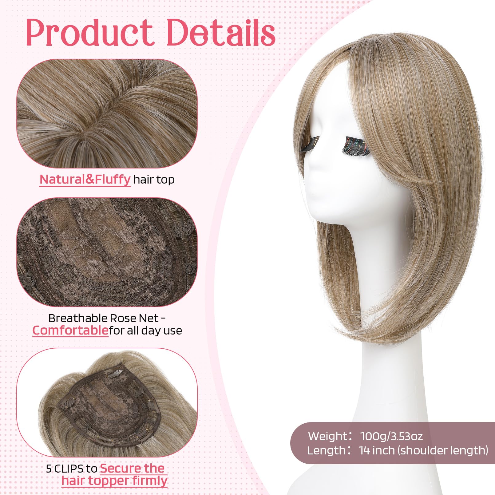 Hoojih Hair Topper, Long Layered Hair Topper With Bangs For Women With Thinning Hair 14 Inch Slightly Curled Ends Wiglets Synthe