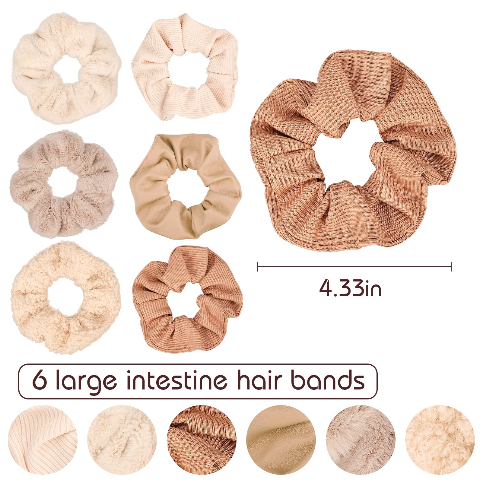 Matte Scrunchies for Hair 6PCS Velvet Scrunchies for Women Thick Hair Ultra Textured Soft Hair Bands Neutral Scrunchies Hair Acc