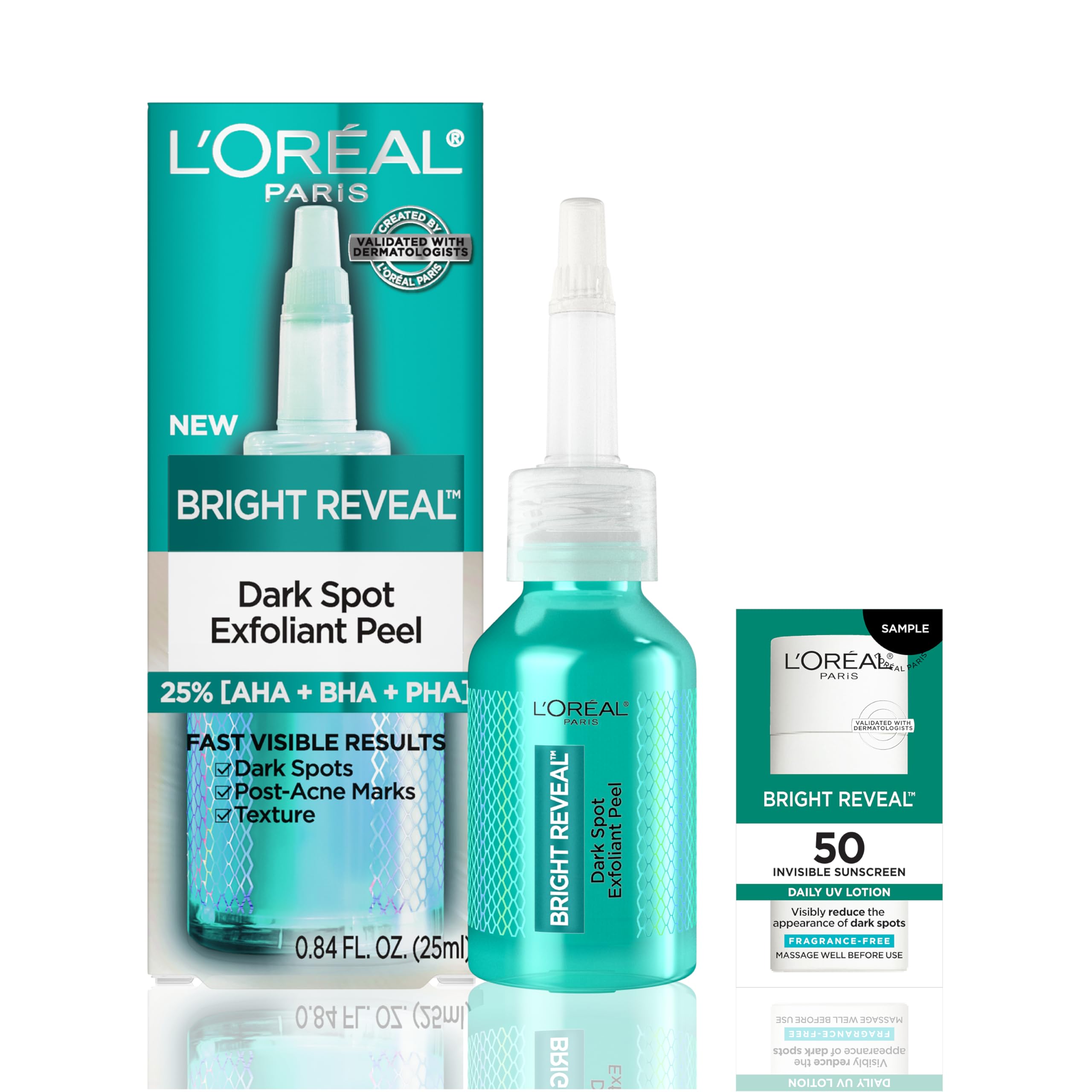 L'Oreal Paris Bright Reveal Dark Spot Exfoliant Peel, 25% AHA BHA PHA Face Exfoliator Solution, Gentle Skincare to Visibly Reduc