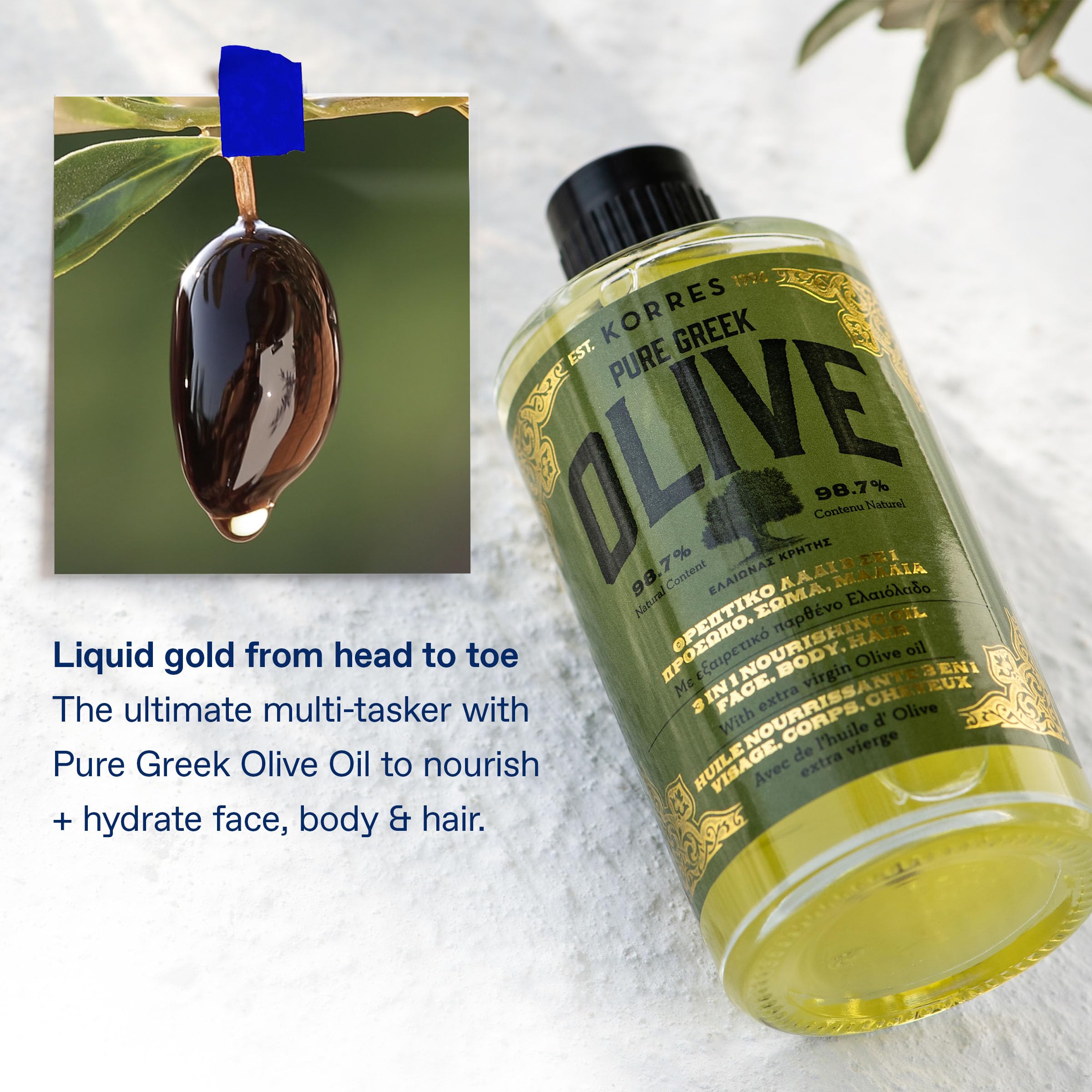 Korres Olive 3-In-1 Nourishing Oil, 3.38 Fl. Oz.