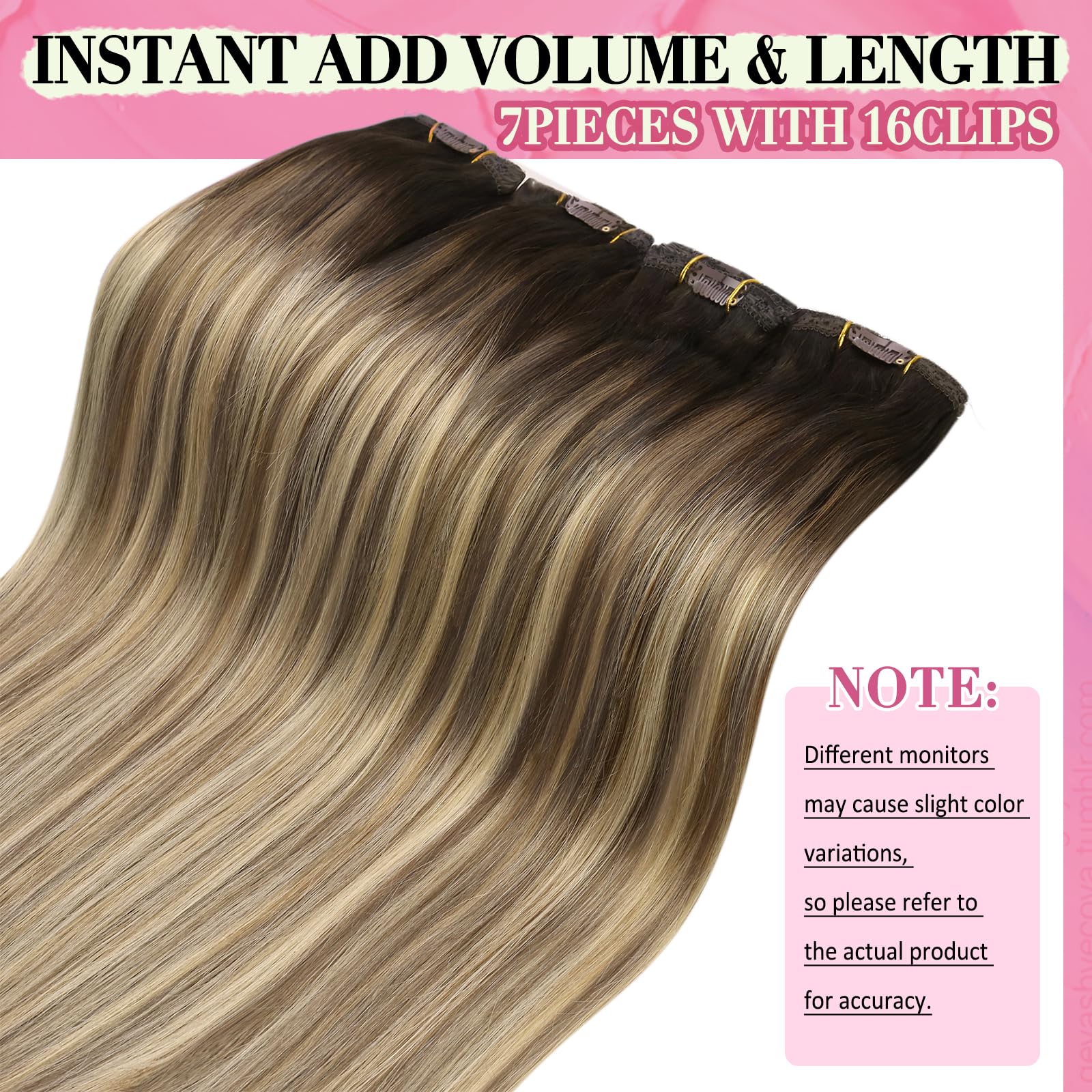 YoungSee Clip in Human Hair Extensions Balayage Clip on Hair Extensions Darkest Brown to Blonde with Brown Balayage Clip in Exte