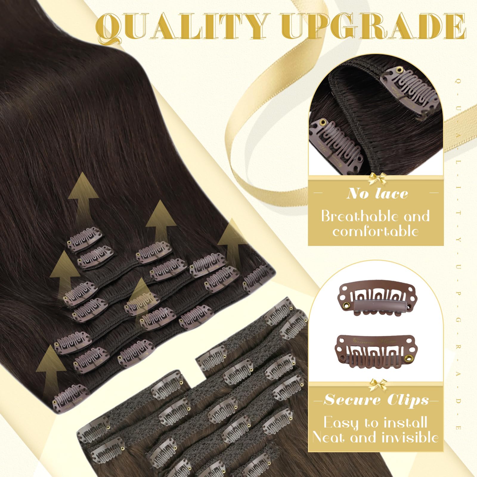 Ve Sunny 22Inch Brown Clip In Hair Extensions Human Hair Clip In Extensions Chocolate Brown Clip In Human Hair Extensions Long H