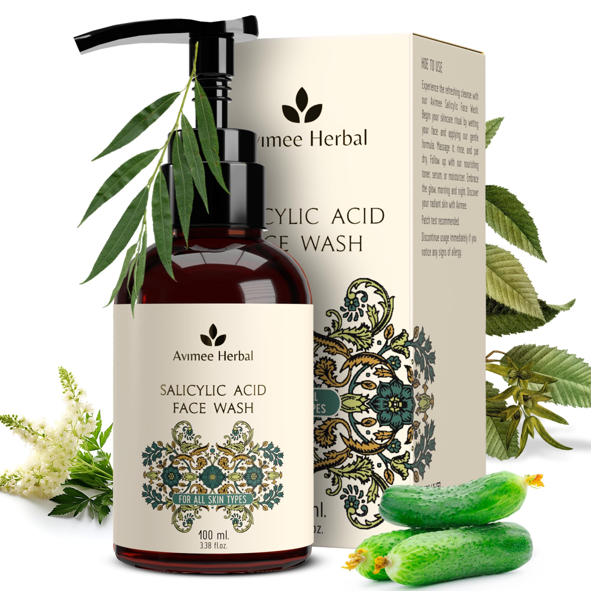 Avimee Herbal 2% Salicylic Acid Face Wash For Oily Skin | Sulphate Free, Anti Acne Face | For Acne Or Pimples | For Women & Men 