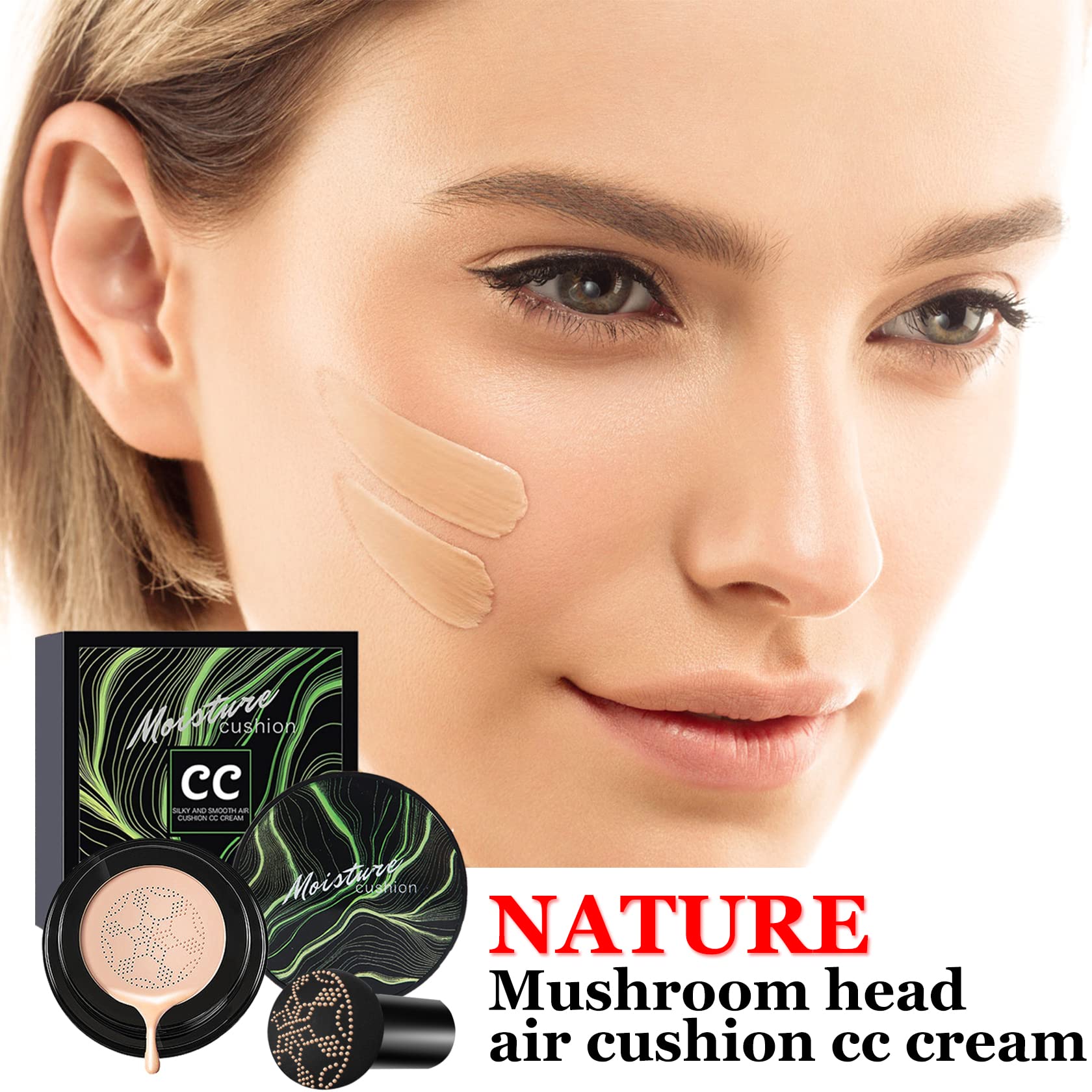 CAHIUYOA Mushroom Head Air Cushion CC Cream BB Cream Mushroom Head Foundation Full Coverage Foundation Makeup Long Lasting Moist