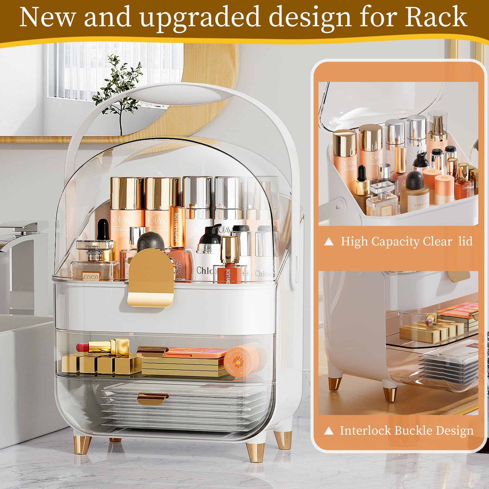 Makeup Organizer Skincare Organizers With Brush Holder, 3 Layers Large Capacity Cosmetic Storage,Make Up Storage Organizers With