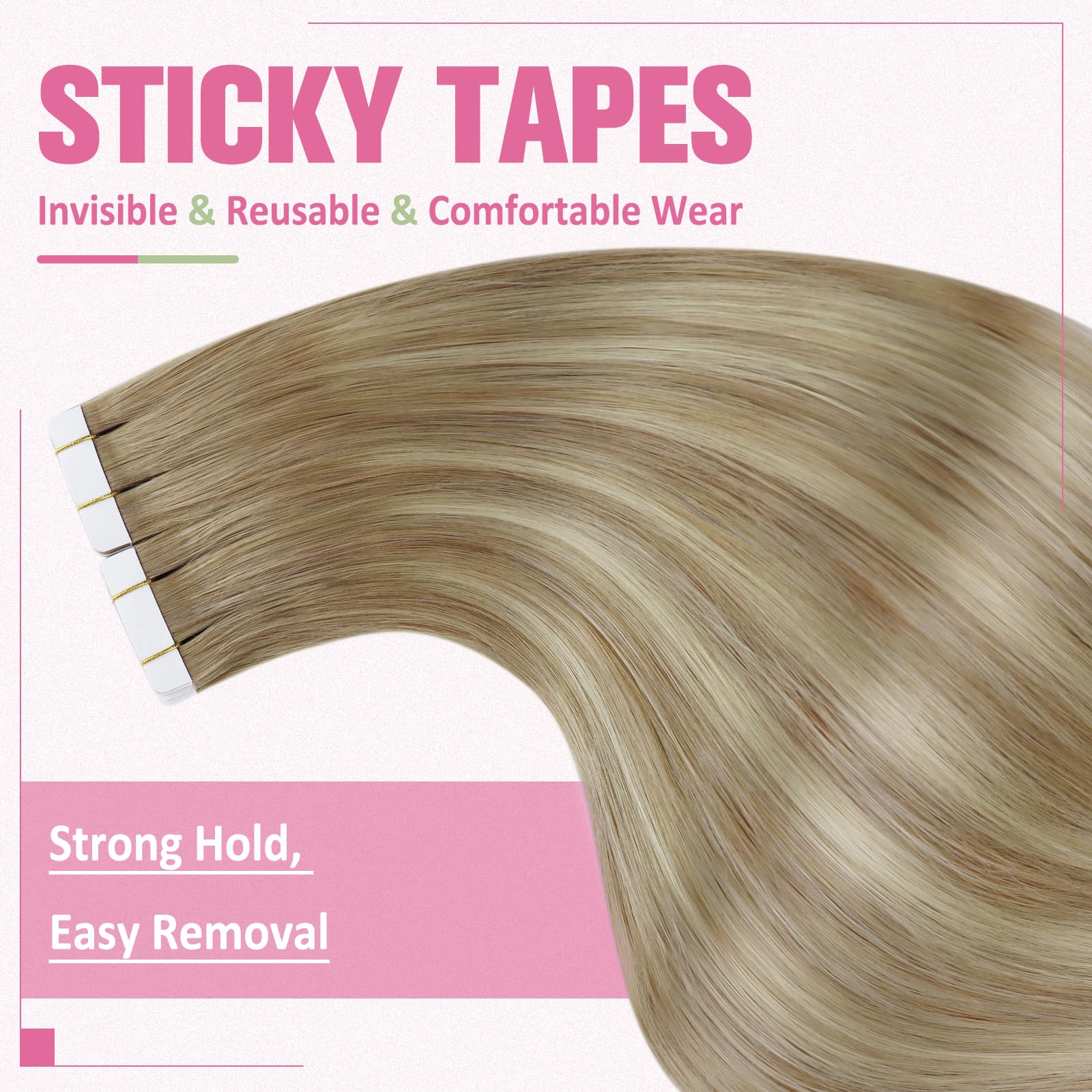 YoungSee Tape in Hair Extensions Human Hair Balayage Tape ins Human Hair Extensions Golden Brown Ombre Platinum Blonde Real Huma