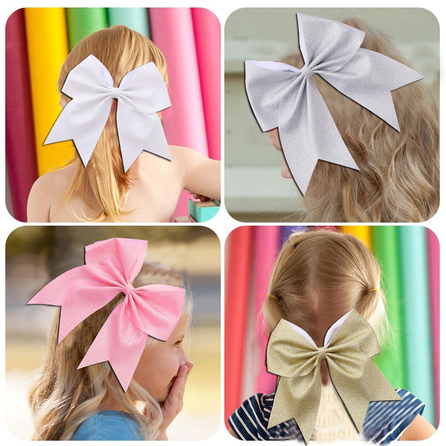 16 PCS Black Large Glitter Cheer Hair Bows, Shiny Cheerleading Bows Ponytail Holder for Cheerleader Girls Softball Sports and Ch
