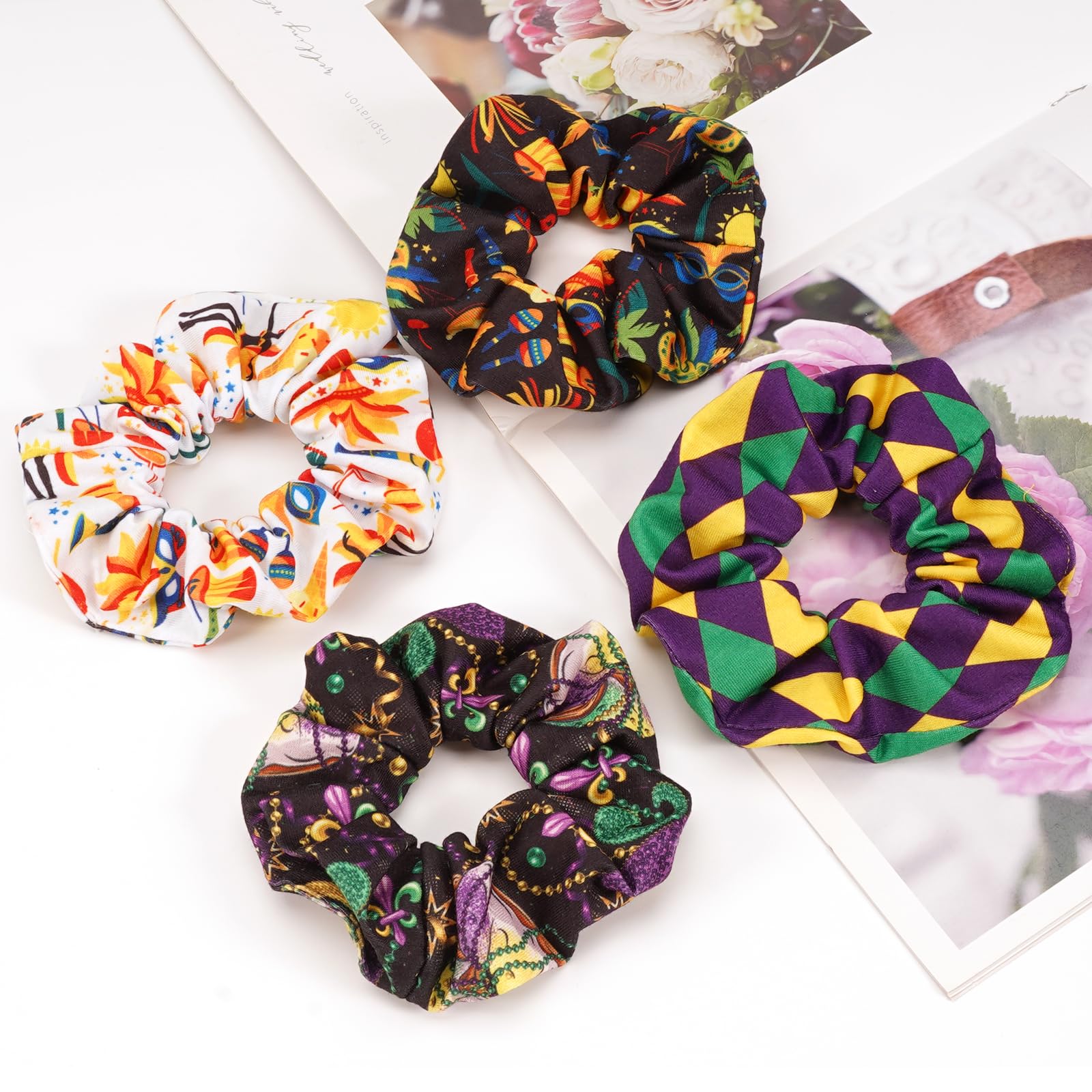 Mardi Gras Hair Ties for Women Girls Purple Fleur De Lis Mask Hair Scrunchies Elastics Hair Bands Scrunchy Ropes Carnival Celebr