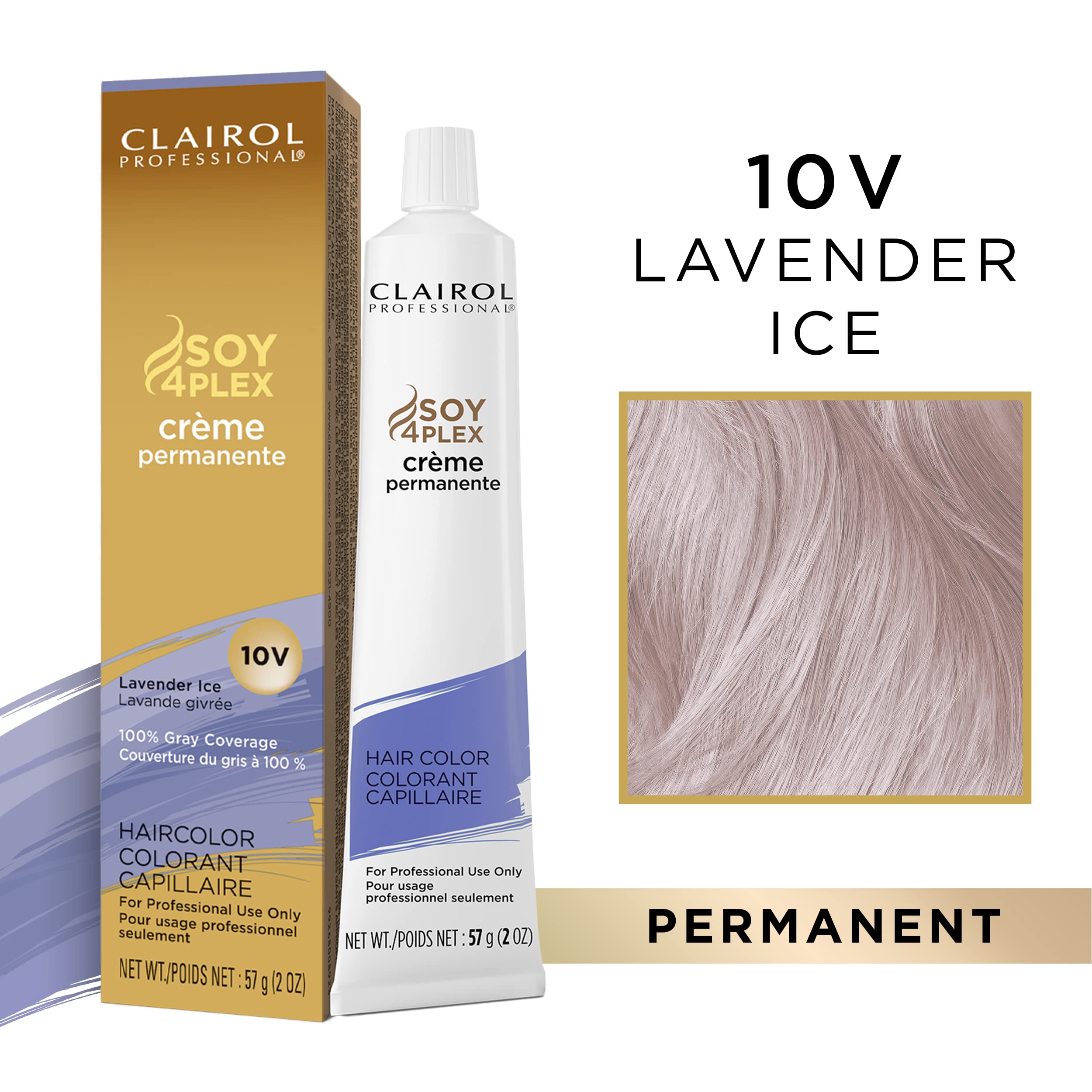 Clairol Professional Permanent Crème Hair Color, 10v Lavender Ice, 2 oz - Long-lasting, Vibrant Color, Easy Application