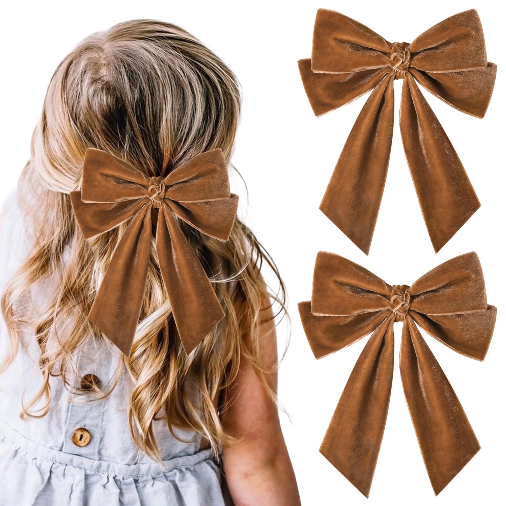 2PCS Velvet Hair Bow Brown Bow Hair Ribbon Clips for women Girls Fall Alligator Hair Clips Hair Accessories Toddlers Kids Teens