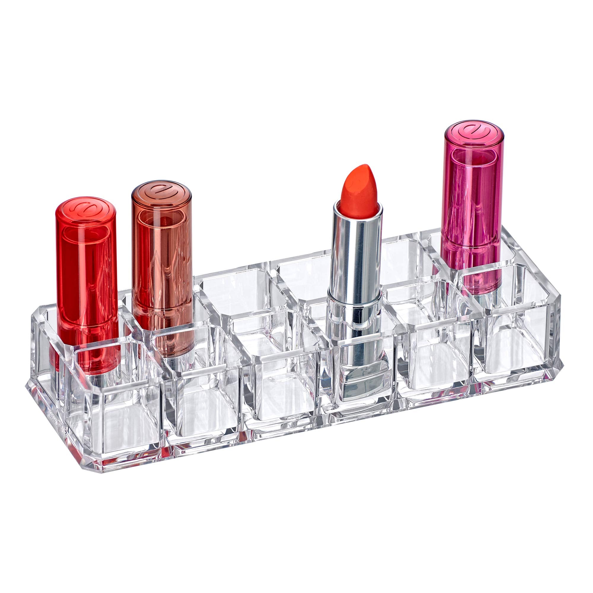 Amazing Abby - Charm - 12-Slot Acrylic Lipstick Organizer, Lipstick Holder, Lip Gloss Organizer, Cosmetic Storage Display, Perfe
