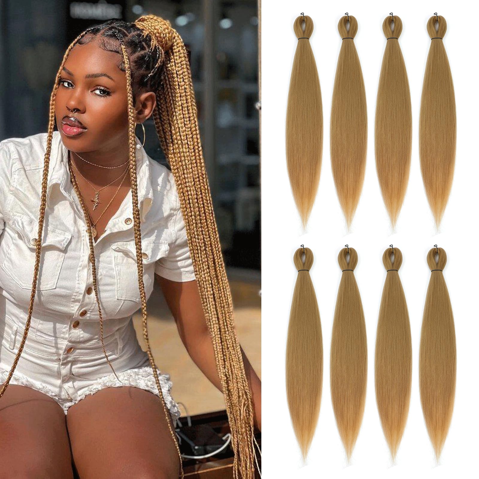 Difunee Pre-Stretched Braiding Hair - 16 Inch 8 Packs Blonde Short Braiding Hair For Twist Or Box Braids, Yaki Texture Hot Water