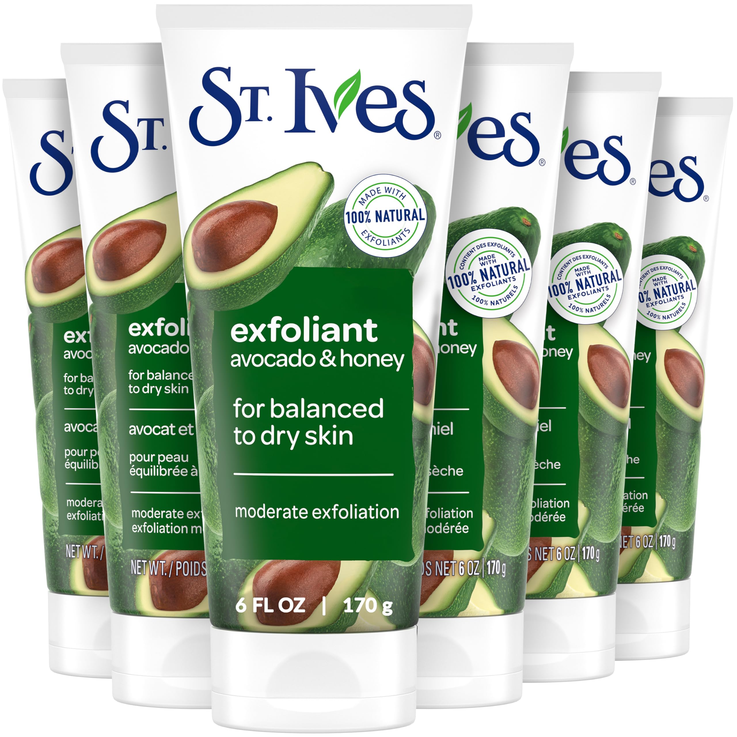 St. Ives Soft Skin Face Scrub, Avocado & Honey Moderate Exfoliator For Soft, Smooth Skin, Oil-free Facial Scrub Made with 100% N