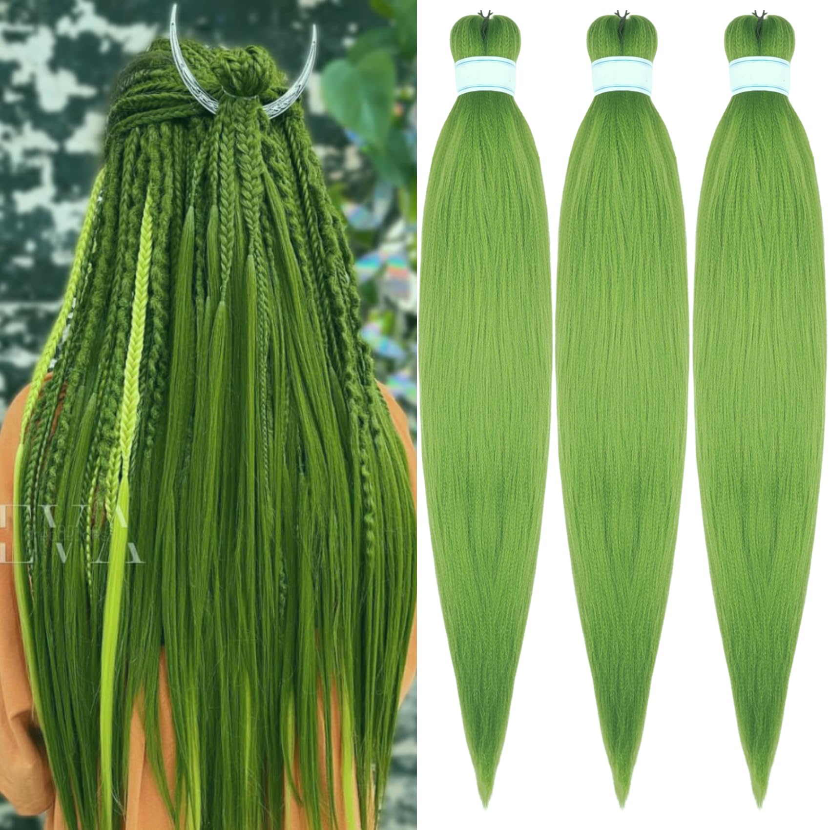 Gozill Braiding Hair Pre stretched Seaweed Green Prestretched Hypoallergenic Braiding Hair Knotless Ez Braid Itch Free Long Synt