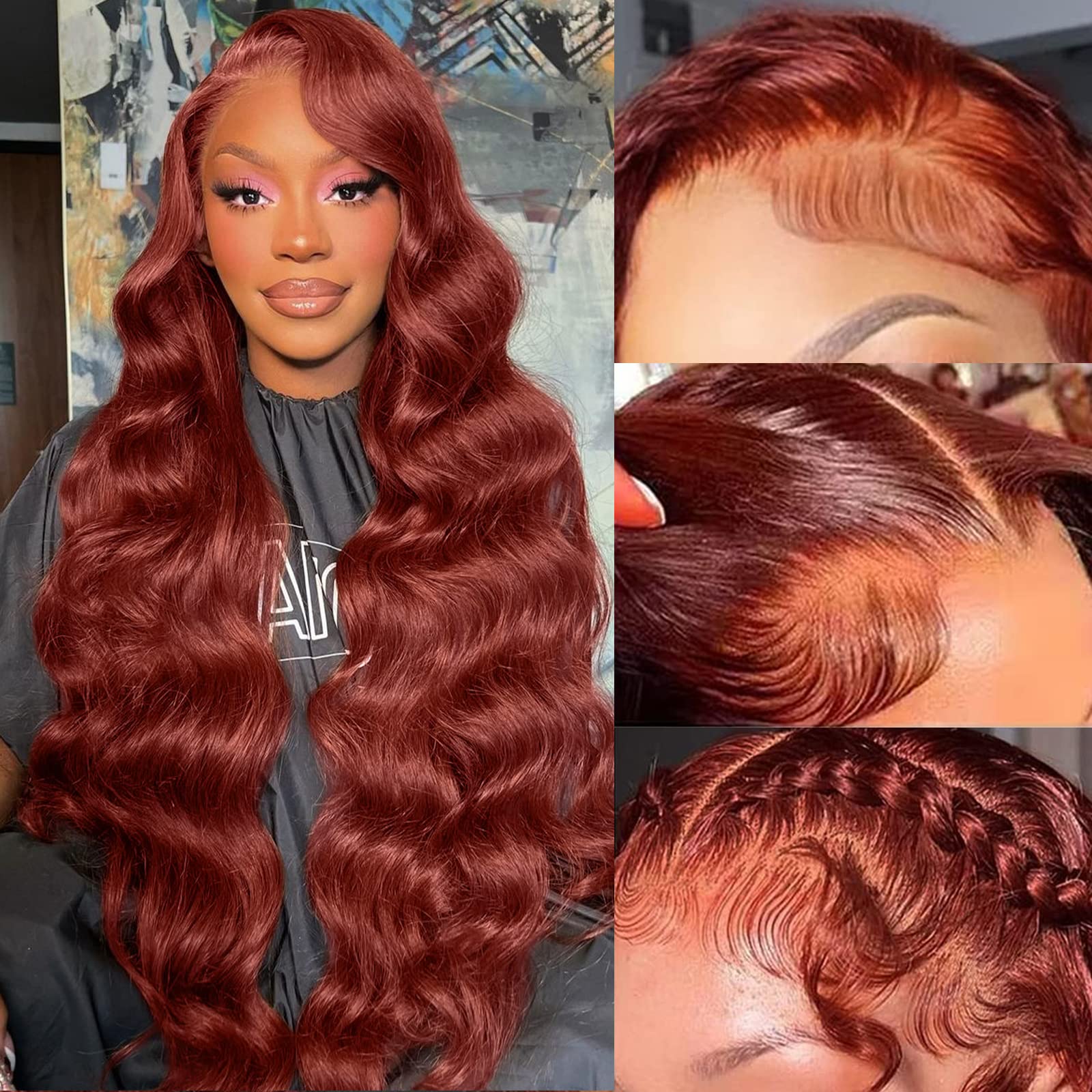 Reddish Brown Lace Front Wigs Human Hair Pre Plucked 13x4 Auburn Colored Human Hair Lace Front Wigs Body Wave Glueless Wigs Huma