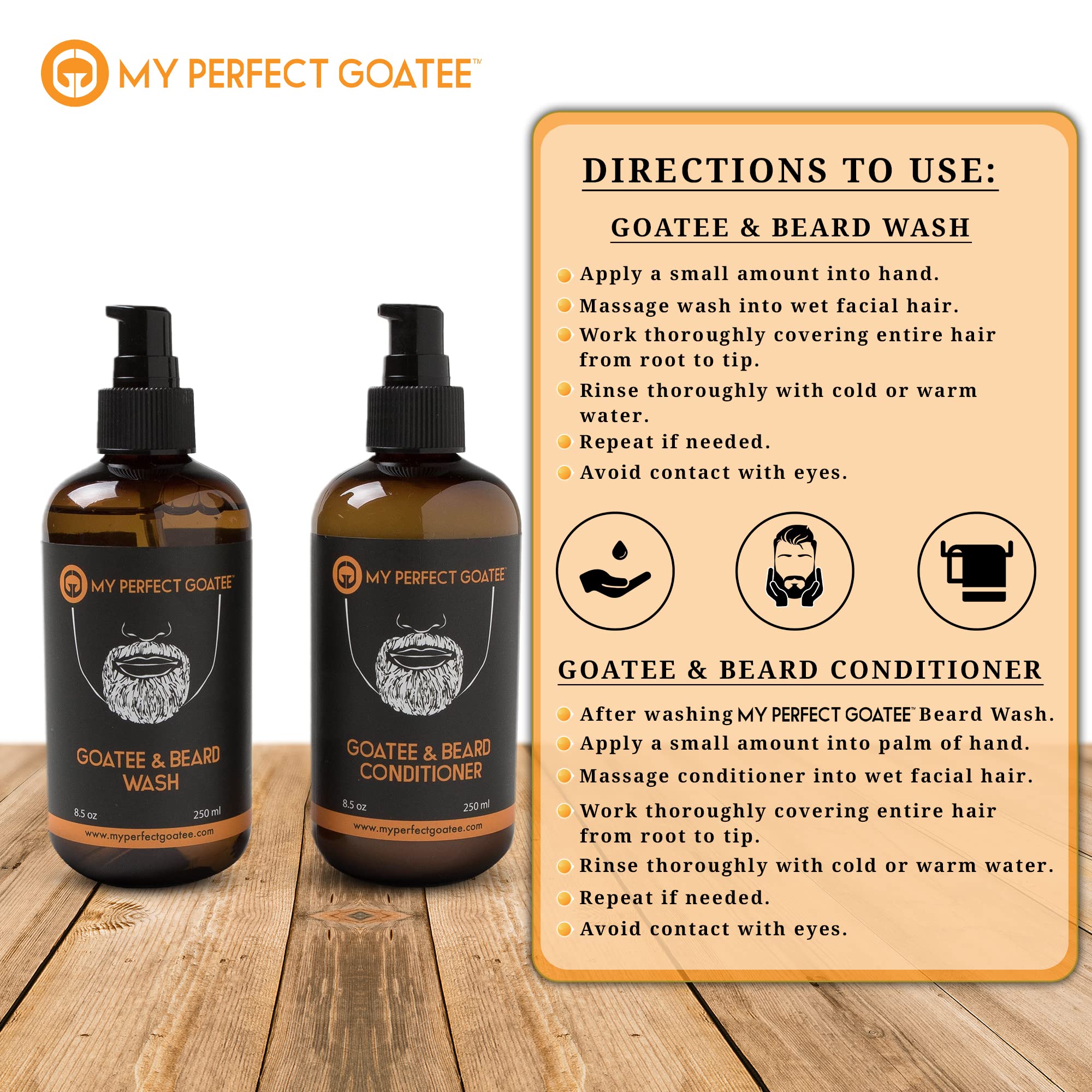 My Perfect Goatee Premium Beard Wash And Beard Conditioner Hydrating Facial Hair Cleanser (8.5 Oz. Wash + 8.5Oz Conditioner)
