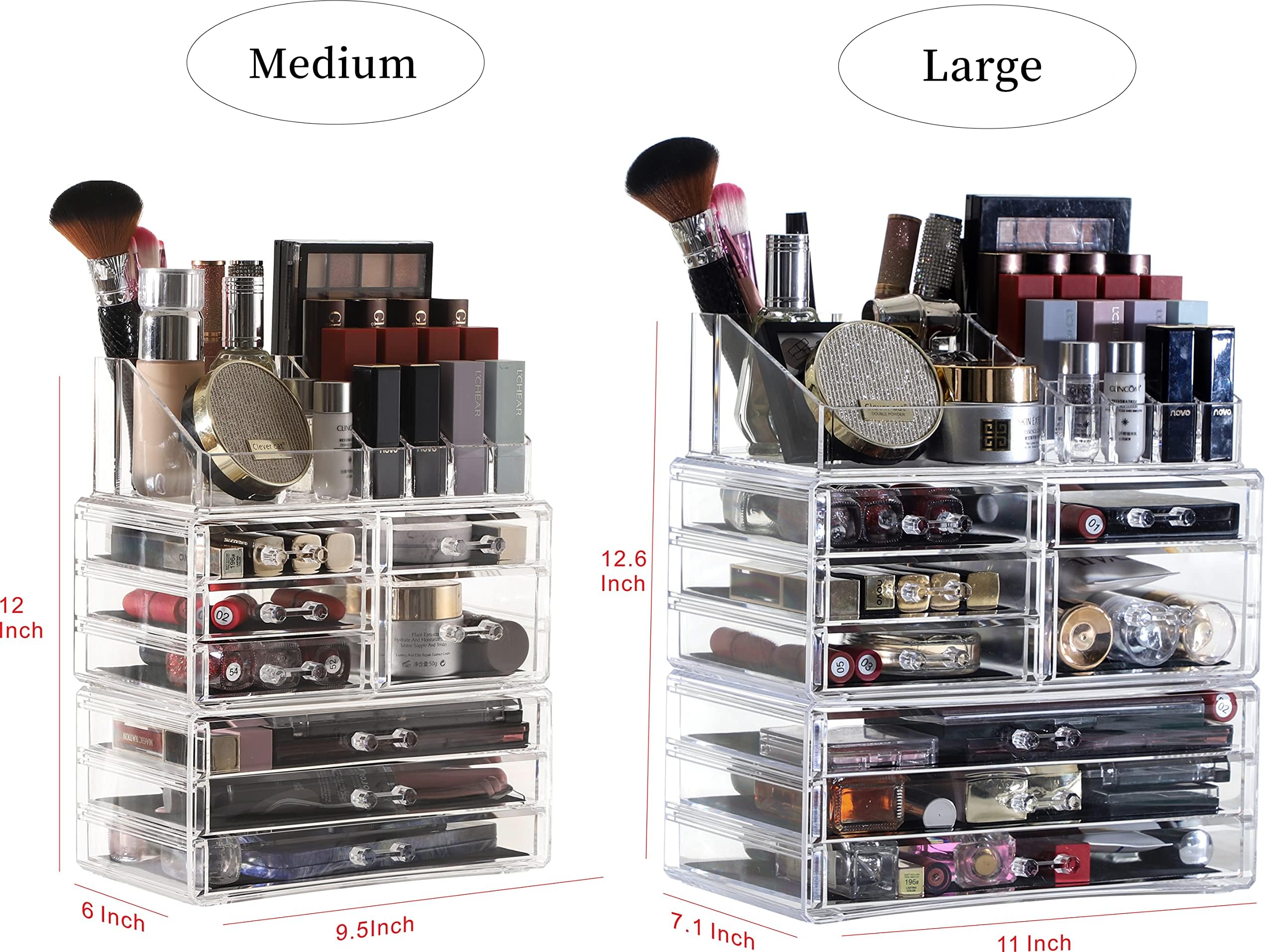 Cq Acrylic 3 Pack Clear Make Up Organizers For Vanity,Stackable 8 Drawers Make Up Organizer,Cute Desk Organizer For Vanity Jewel