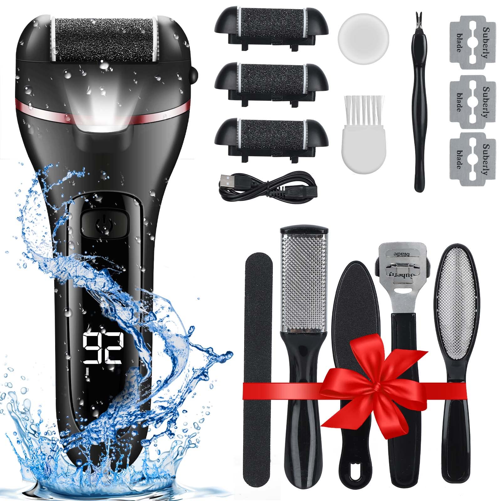 Electric Foot Callus Remover, Rechargeable 16 In 1 Foot File Pedicure Kit Tools,Waterproof Foot Scrubber Dead Skin Remover With