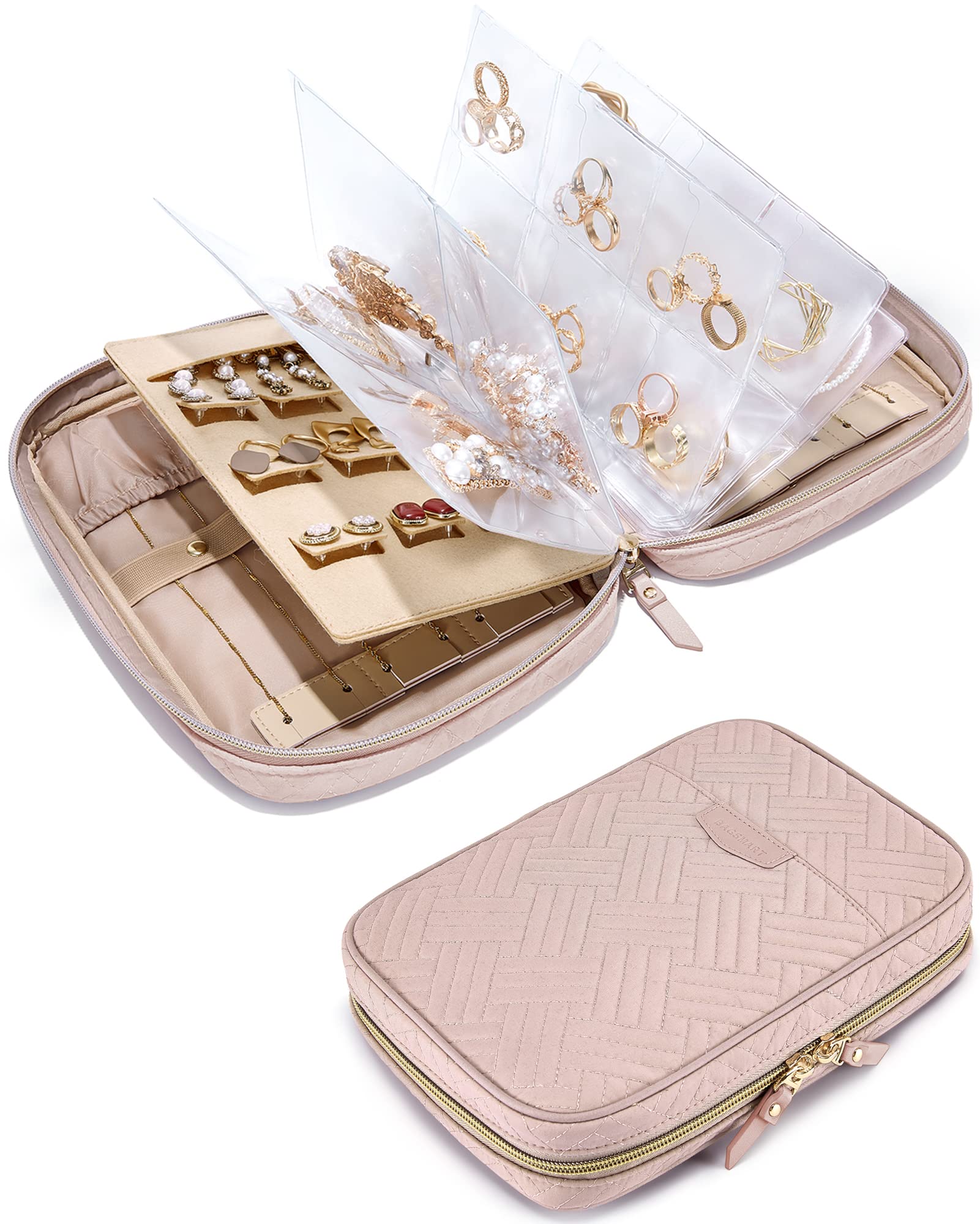 BAGSMART Large Jewelry Travel Organizer Case for Home Jewelry Organizer Storage Ring Binder Jewelry Bags Clear Jewelry Rolls Zip