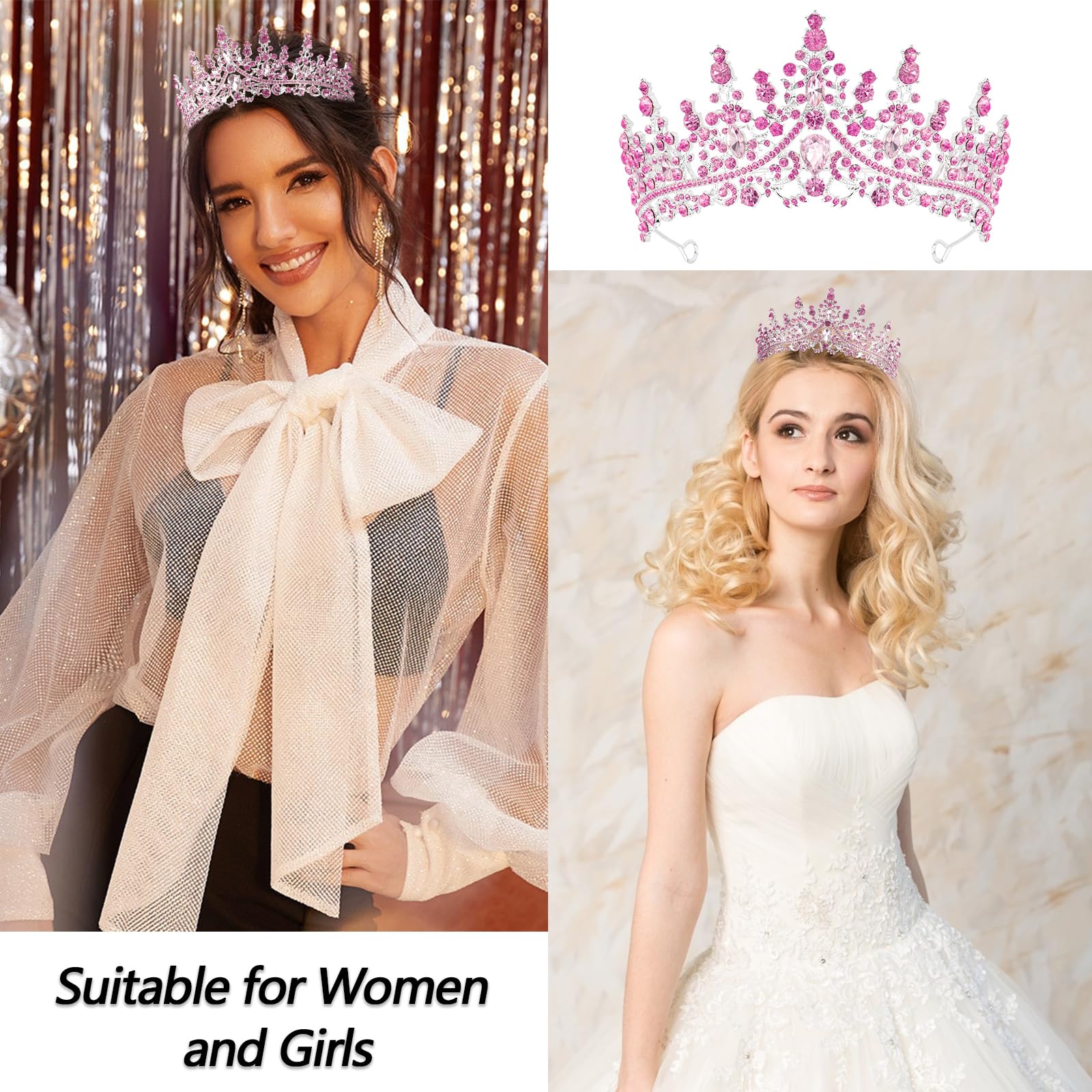 Velscrun Birthday Queen Tiara Crowns For Women Girls Pink Crystal Birthday Queen Headband Sash Elegant Princess Crown Happy Birt