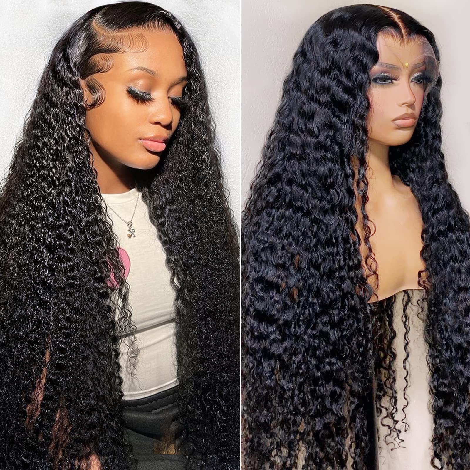 AISI Deep Wave Lace Front Wigs Human Hair 180% Density 13x4 HD Transparent Lace Front Wigs for Black Women Human Hair Glueless W